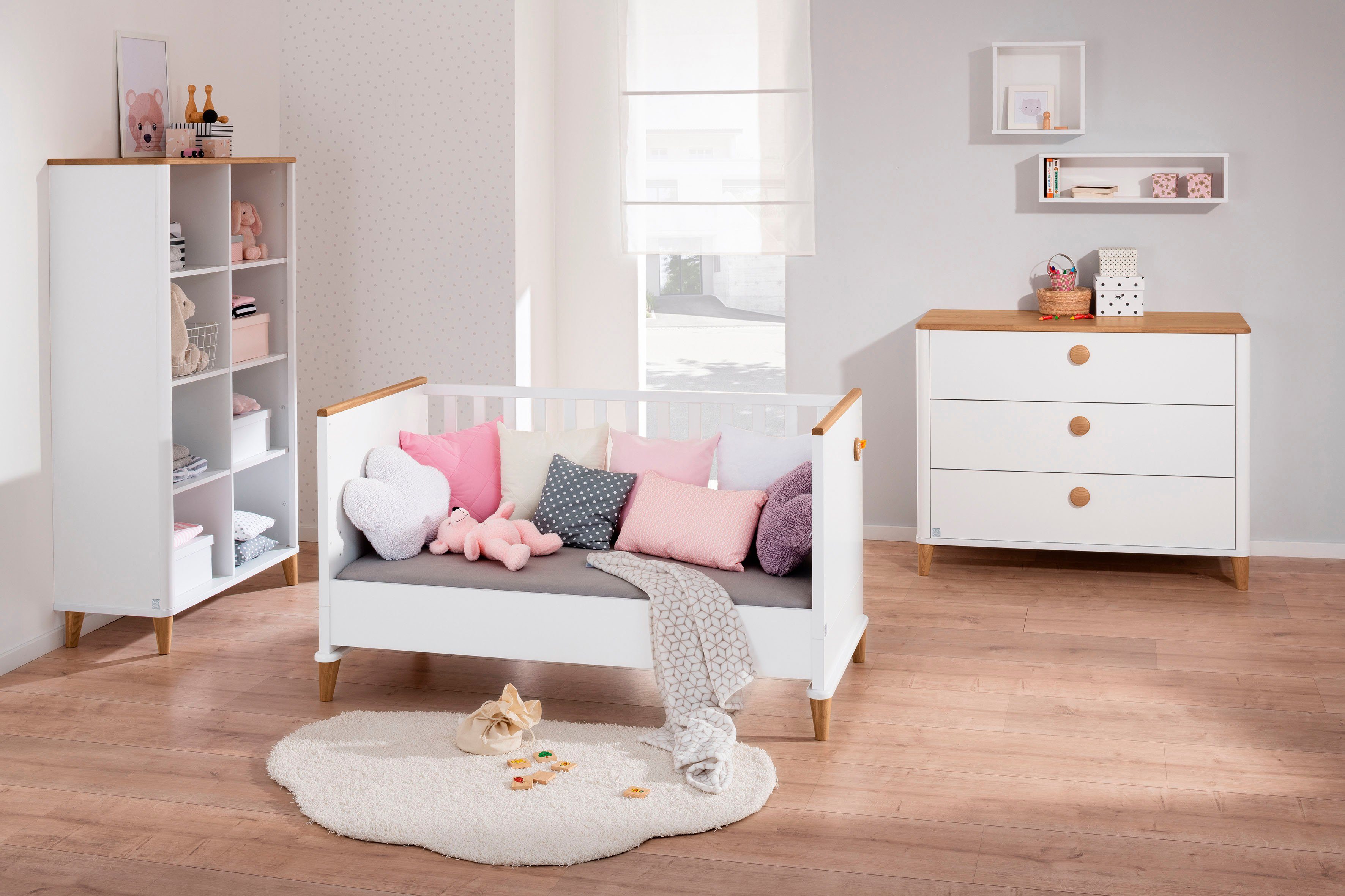 PAIDI Kinderregal LOTTE & FYNN Steiff by PAIDI, 8 offene Fächer, 96cm Breite, Highboard, Weiß mit Eiche Massivholz, stabiles und langlebiges Regal – Bild 5 von 5