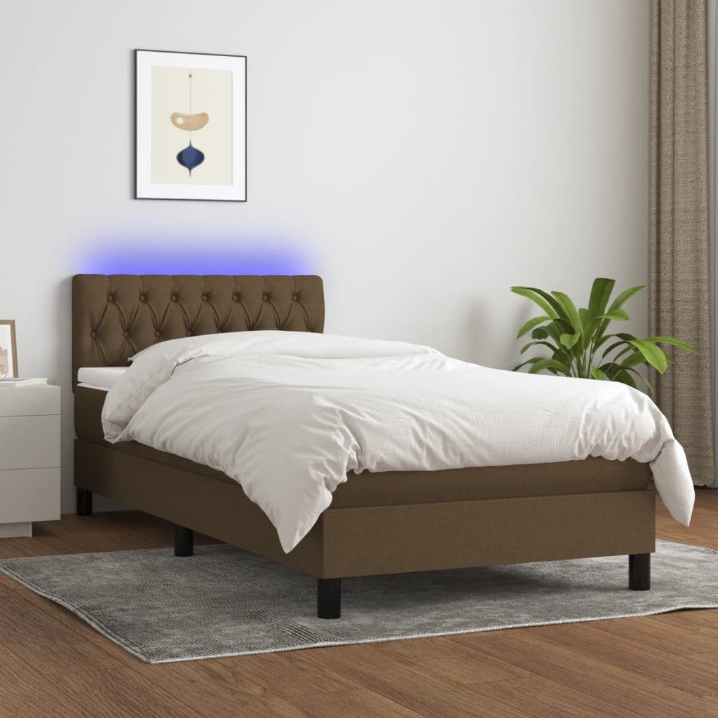 vidaXL Boxspringbett Boxspringbett mit Matratze LED Dunkelbraun 90x200 cm S günstig online kaufen