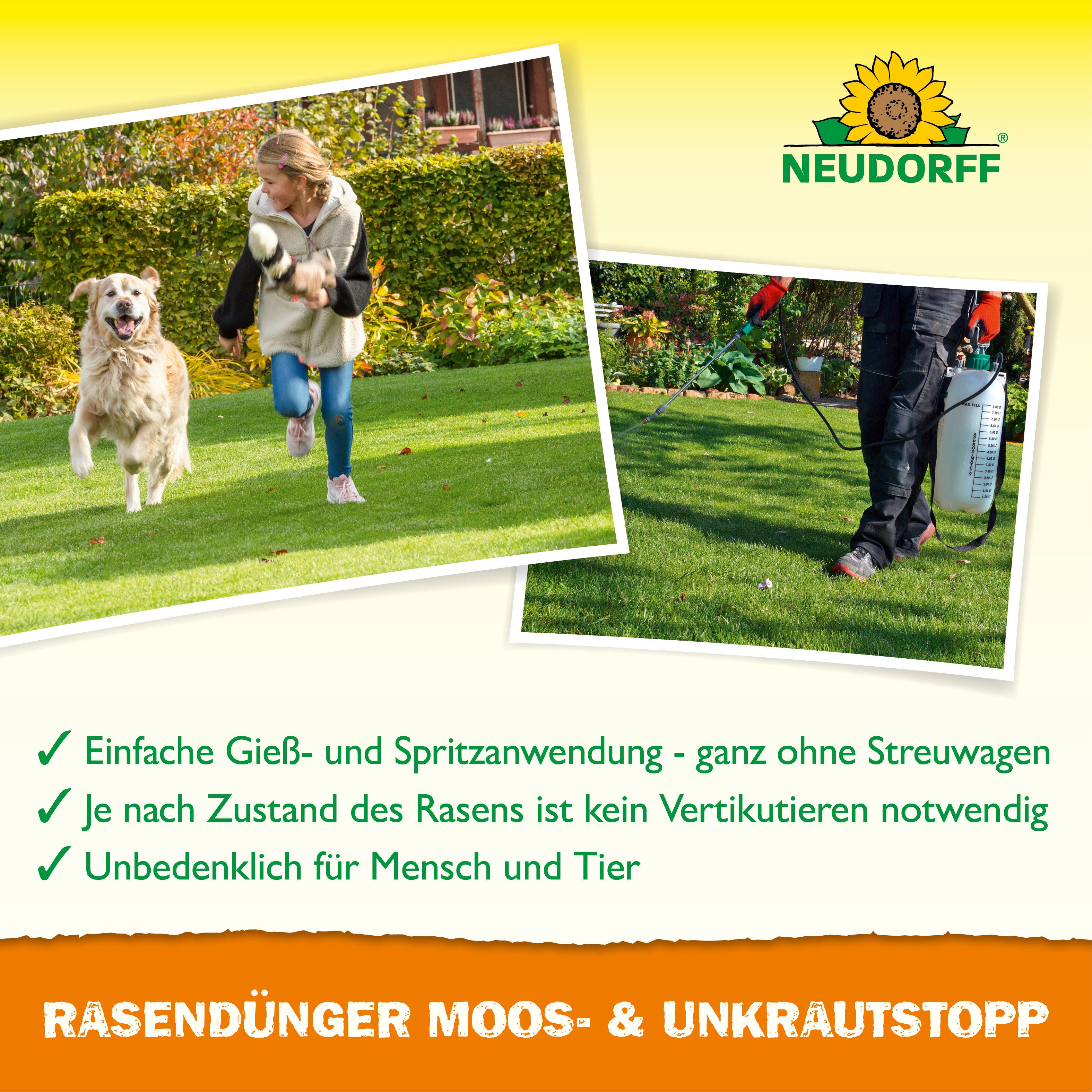 Neudorff Rasendünger Rasendünger Moos-& UnkrautStopp 1l für 100 m², Konzentrat zum Gießen & Spritzen für bis zu 100 m², Flüssiger Rasendünger mit 1,8 % wasserlö – Bild 4 von 5