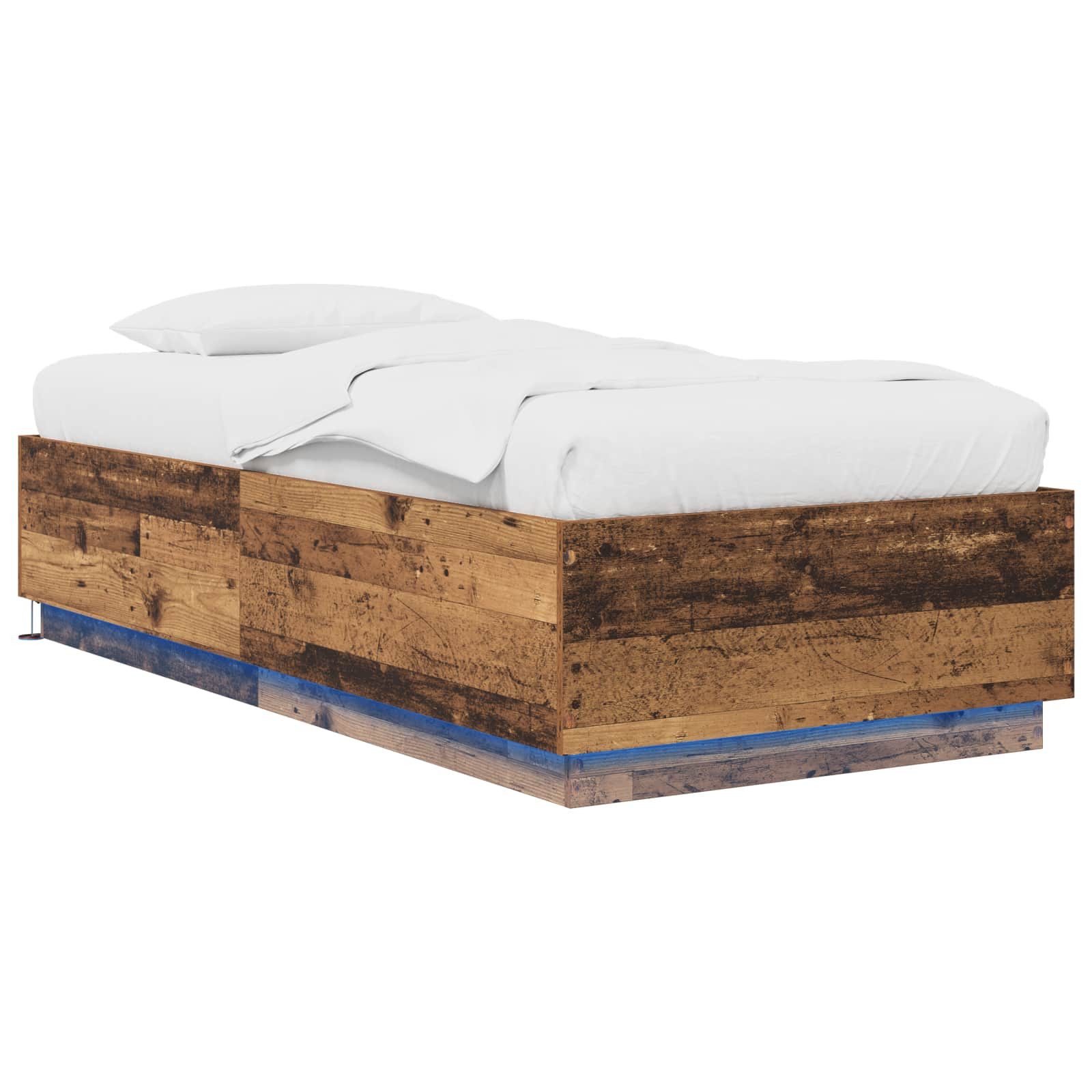 vidaXL Bett Bettgestell mit LED Altholz 80 x 200 cm Holzwerkstoff (1-tlg)