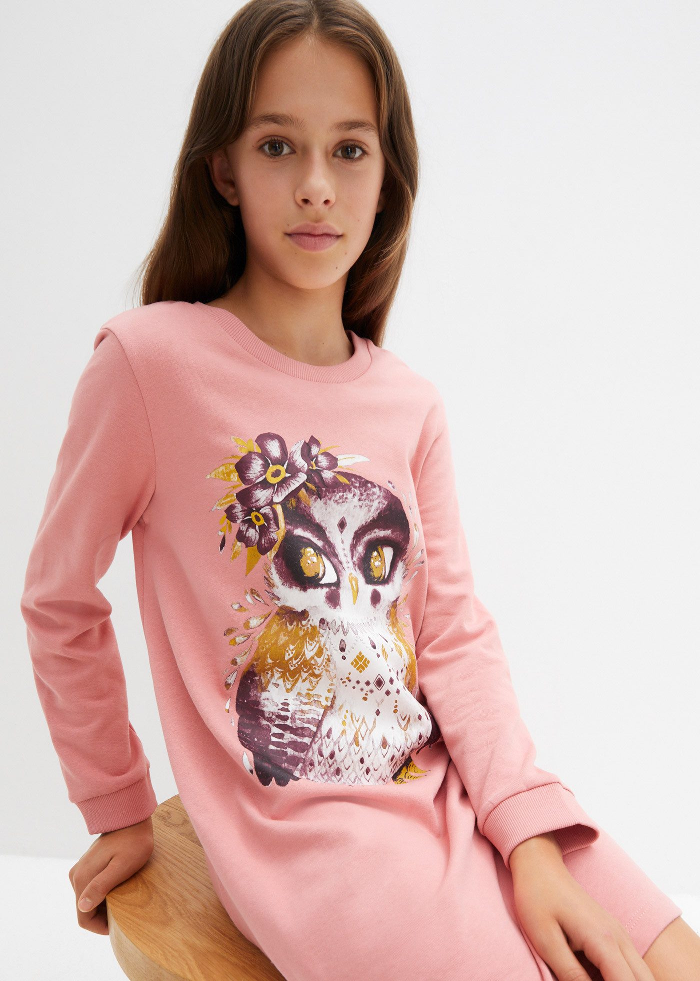 bonprix Sweatkleid für den Alltag, aus Baumwolle, Regular Fit, mit Tiermotiv-Print