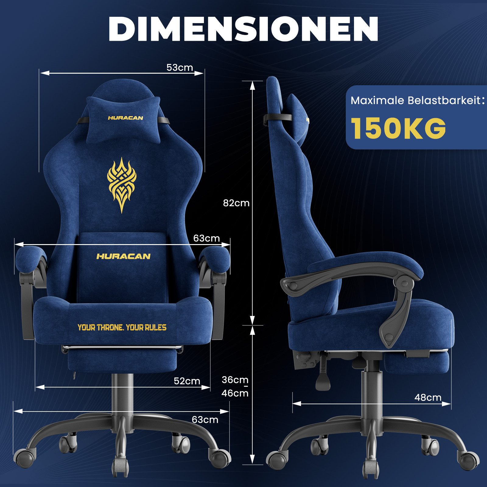 Huracan Gaming-Stuhl Massage Gaming Sessel mit Fußstütze 90-135° Rückenlehne einstellbar, Bürostuhl Ergonomisch,Verstellbarem Lenden- & Kopfkissen,mit Fußstütze
