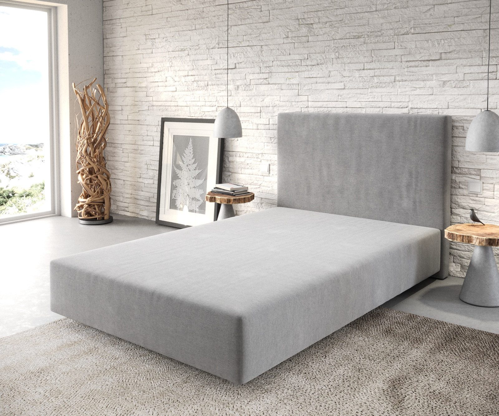 DELIFE Boxspringbett Dream-Well, Mikrofaser Grau 120x200 cm Bettgestell