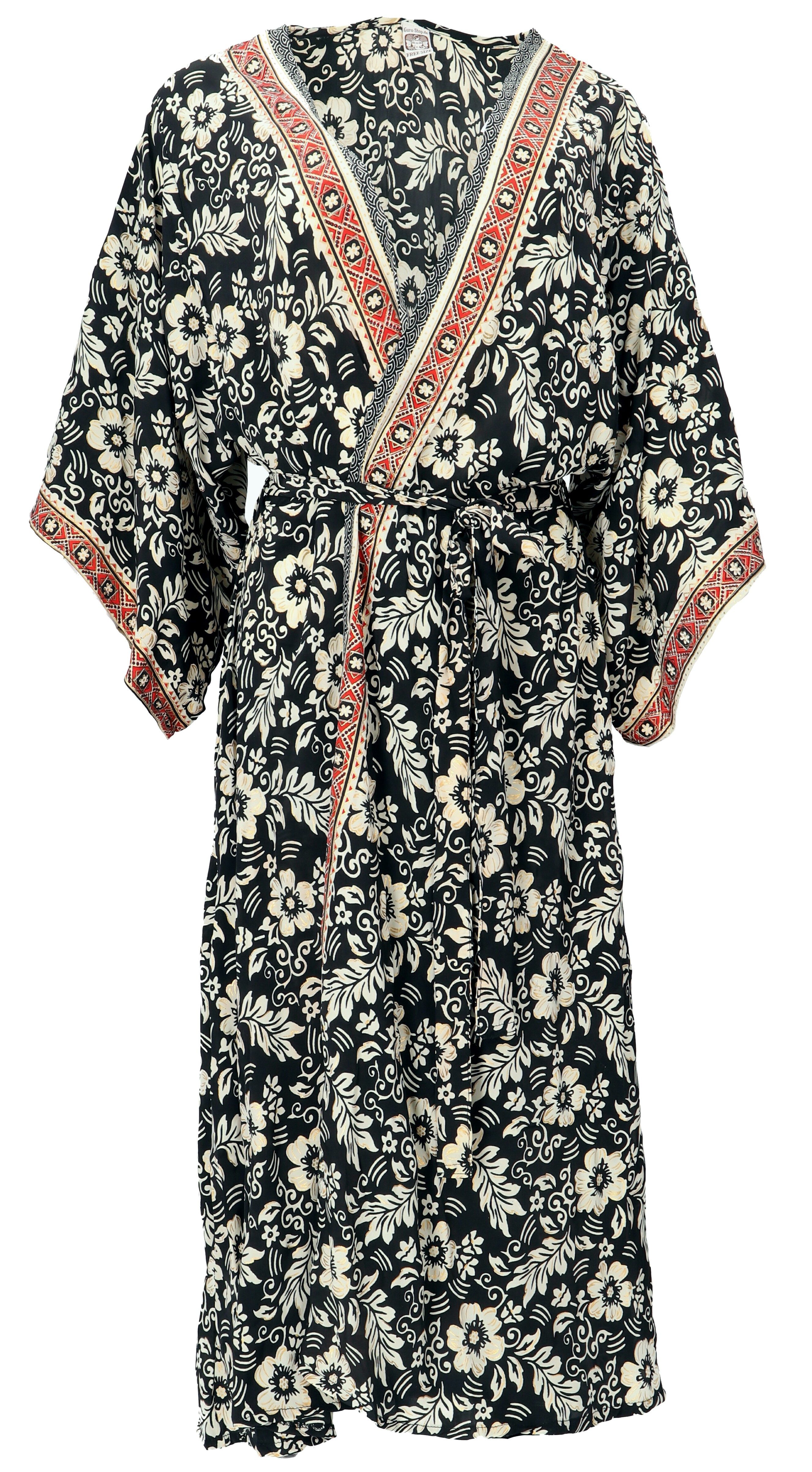 Guru-Shop Kimono Kimonokleid, seidig glänzender Boho Kimono mit.., alternat günstig online kaufen