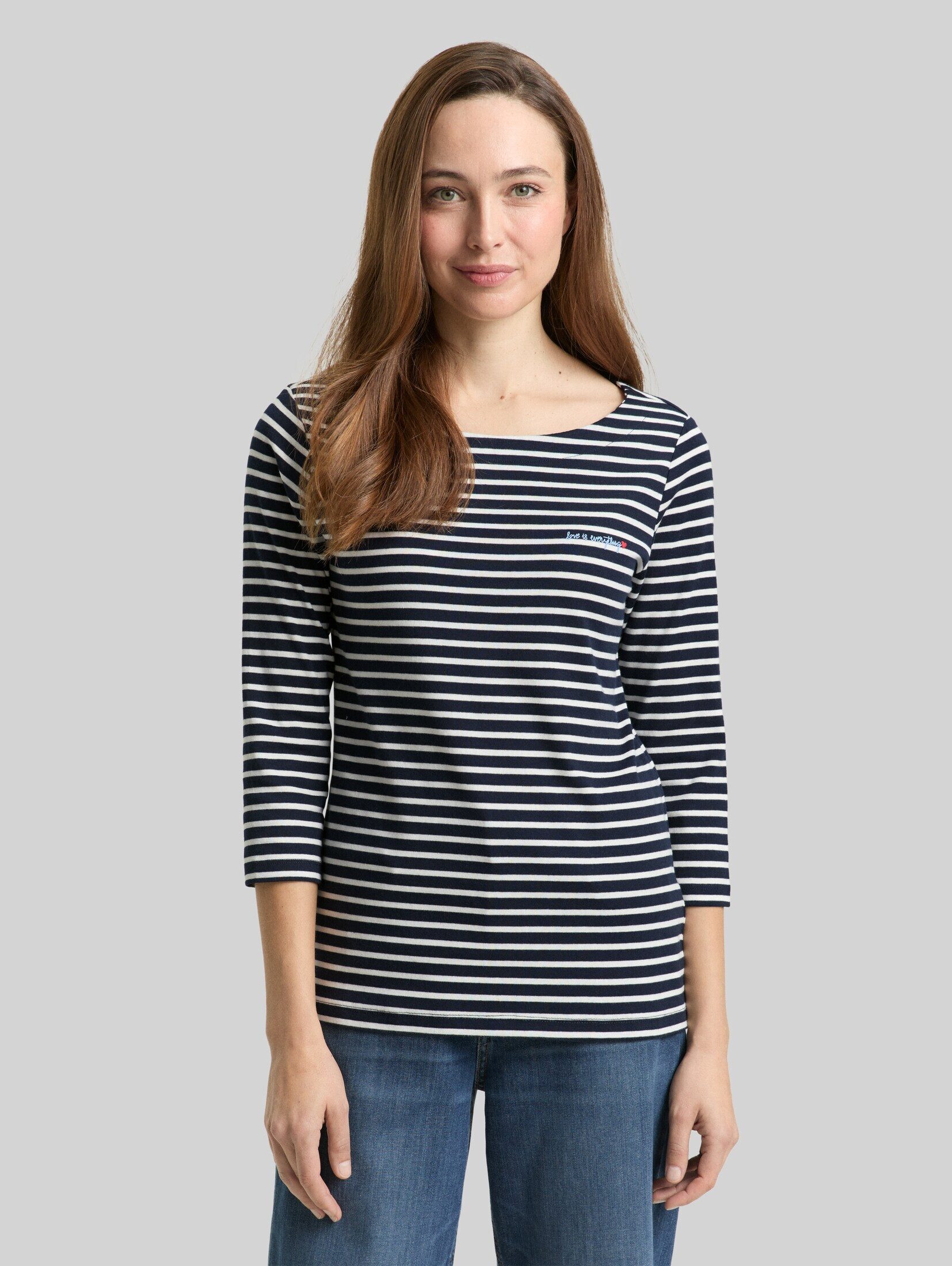 TOM TAILOR 3/4-Arm-Shirt T-Shirt (im Einserpack) Langarmshirt mit Streifenmuster