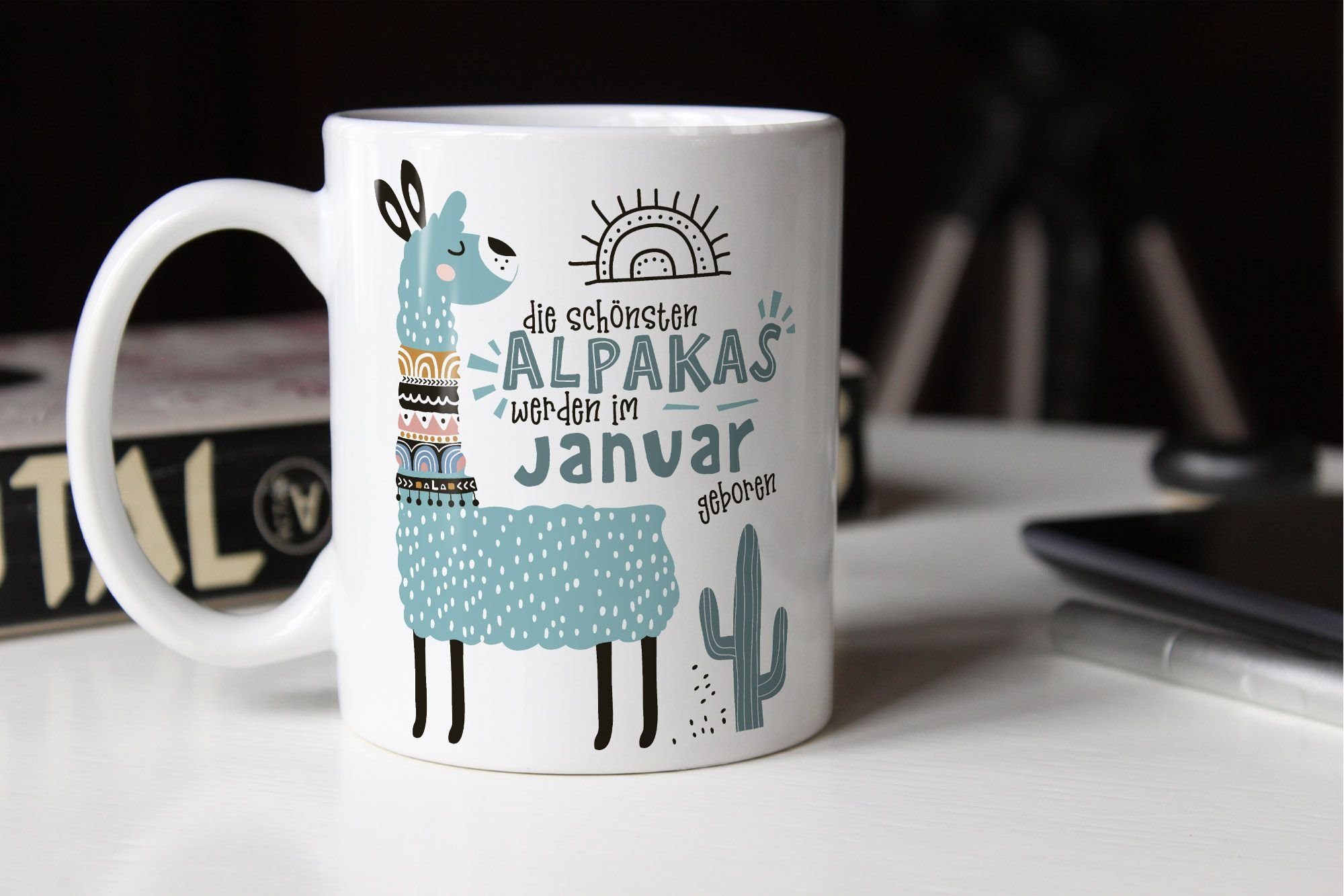 Motiv geboren werden Januar SpecialMe®, Die Januar-Dezember individuelle weiß SpecialMe Alpakas Keramik Lama anpassbares Kaffee-Tasse Schönsten Tasse Geburtsmonat im Geburtags-Geschenke