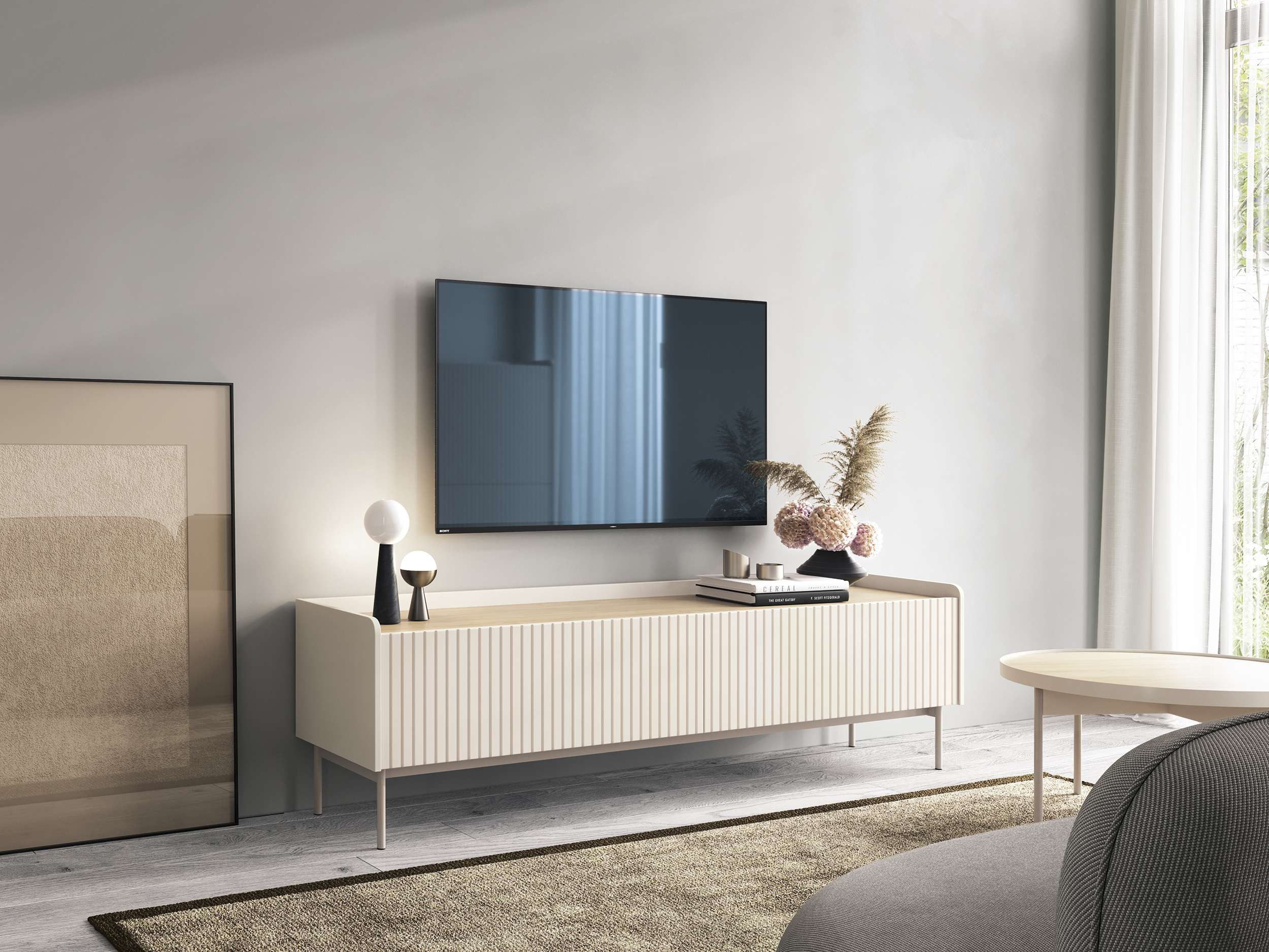 99rooms Lowboard Velen (TV-Kommode, TV-Schrank), Modern Design, mit 2 Klappen, 2 Fächer, Push-to-Open