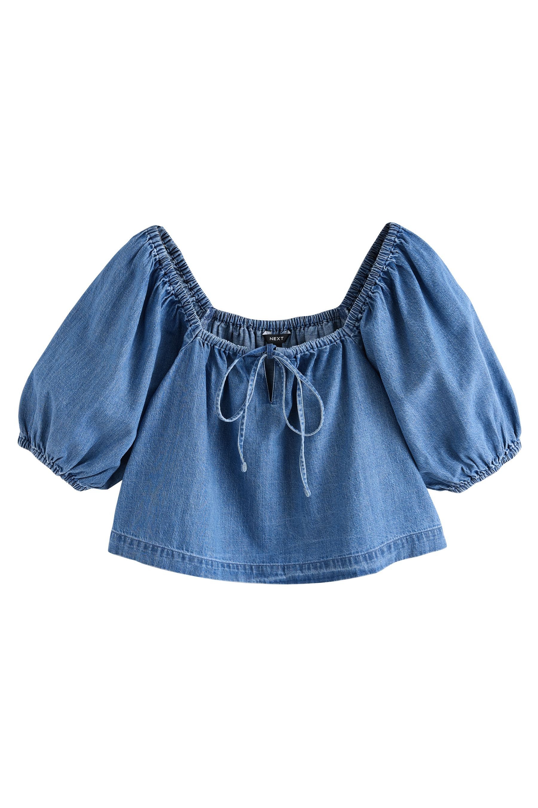 Next Jeansbluse Leichte Denimbluse mit Puffärmeln (1-tlg)