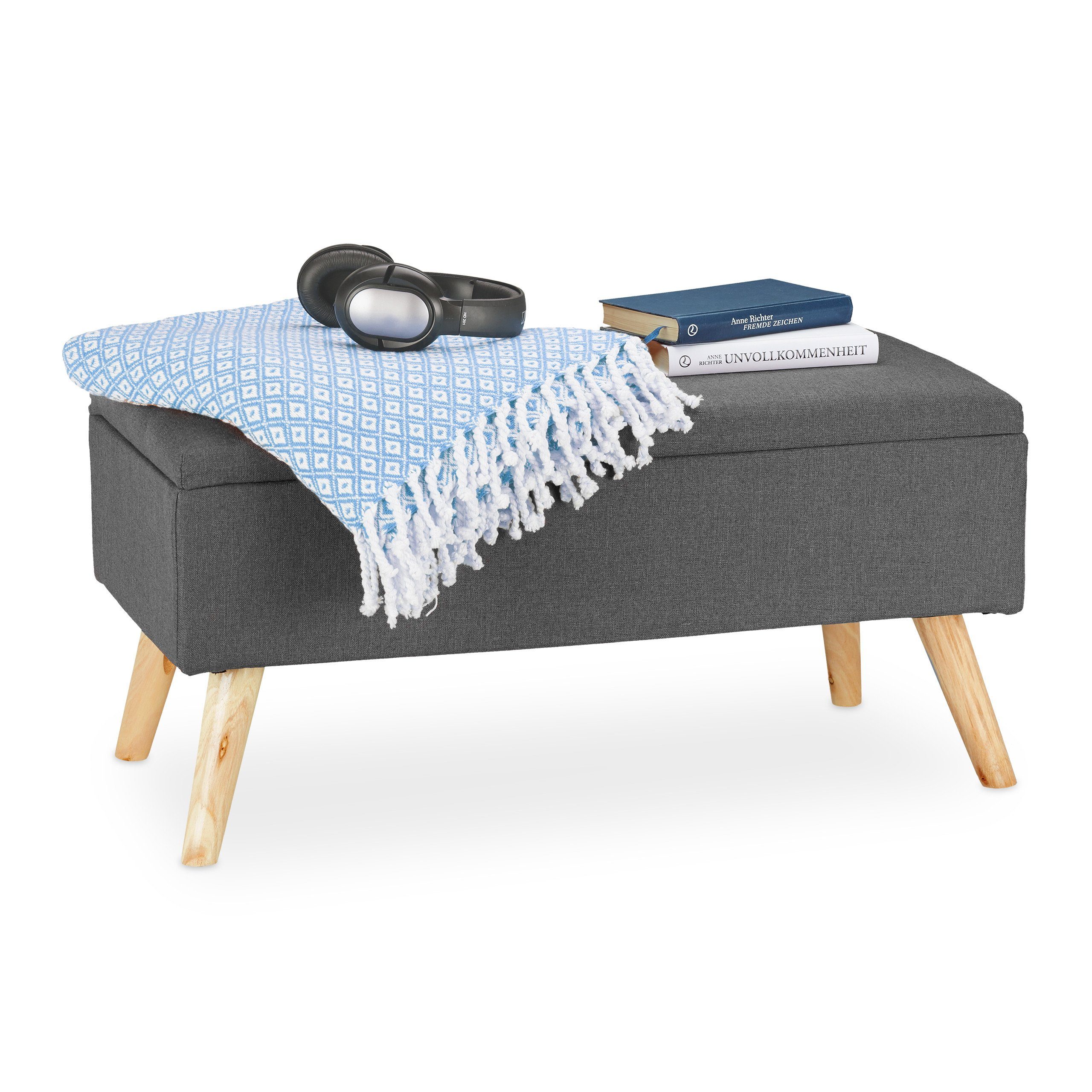 relaxdays Polsterbank Gepolsterte Sitzbank mit Stauraum (1-St), grau