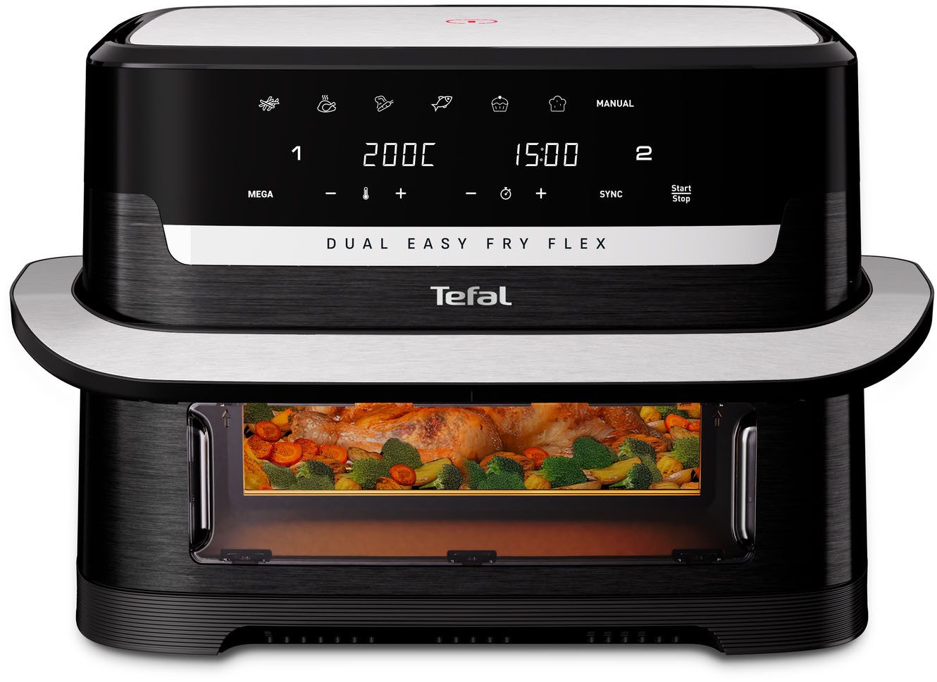 Tefal Heißluftfritteuse Easy Fry Flex, Flex-Cook-Technologie dank Schnelltrennwand, Giantzone, 2700 W, 7 voreingestellte Programme, zeit- und energiesparend, EY9228