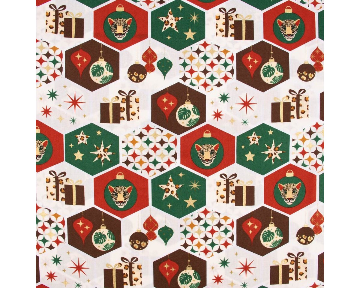 Thumbnail - SCHÖNER LEBEN. Stoff Baumwollstoff Popeline Weihnachten Waben Kugeln Sterne Geschenke wollw, allergikergeeignet