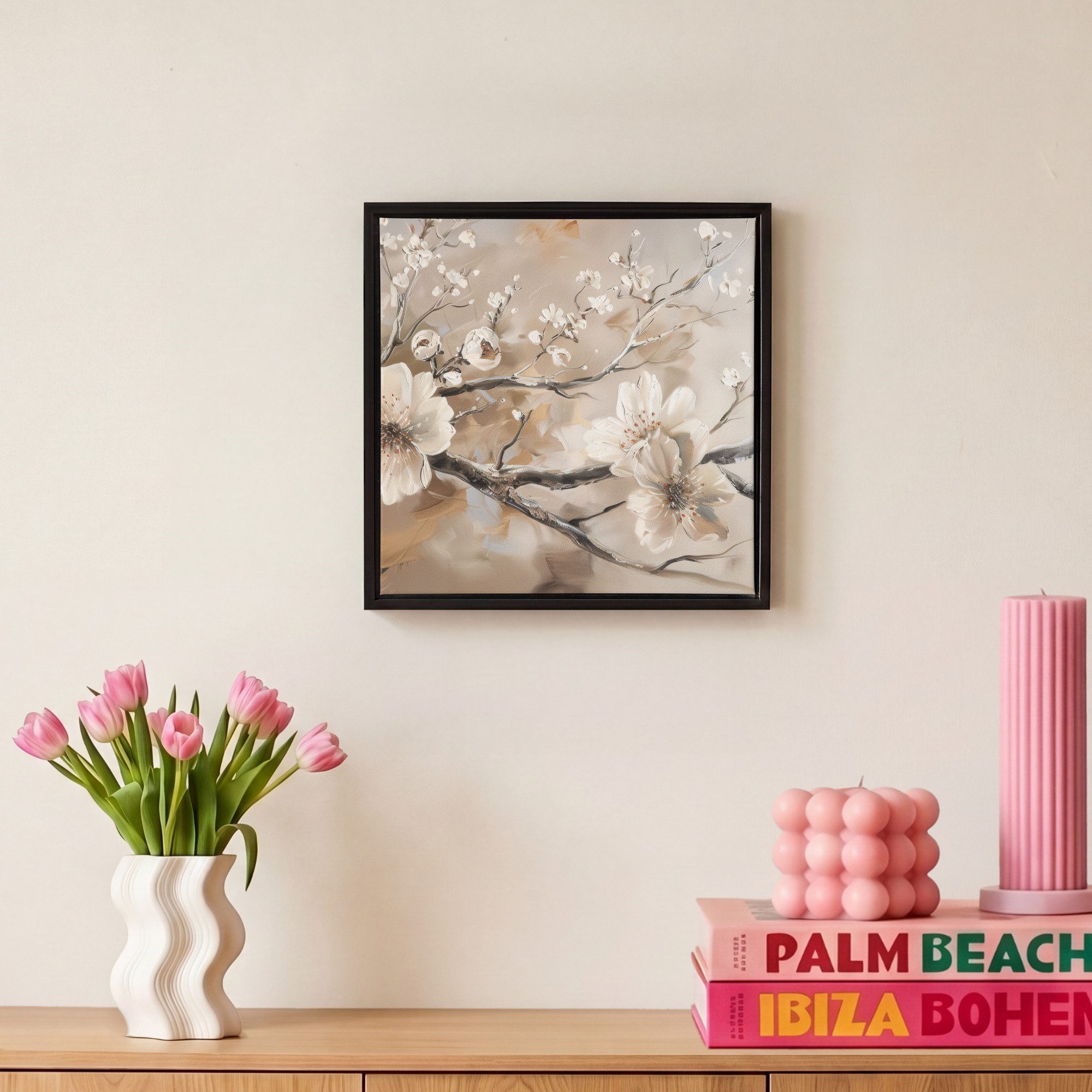 OneMillionCanvasses® Leinwandbild mit Rahmen - Blumen - Natur - Weiß - Blüte - Abstrakt, Fotodruck (1 St), Leinwand Bilder Klein, Wand Dekoration Aesthetic 20x2 – Bild 4 von 5