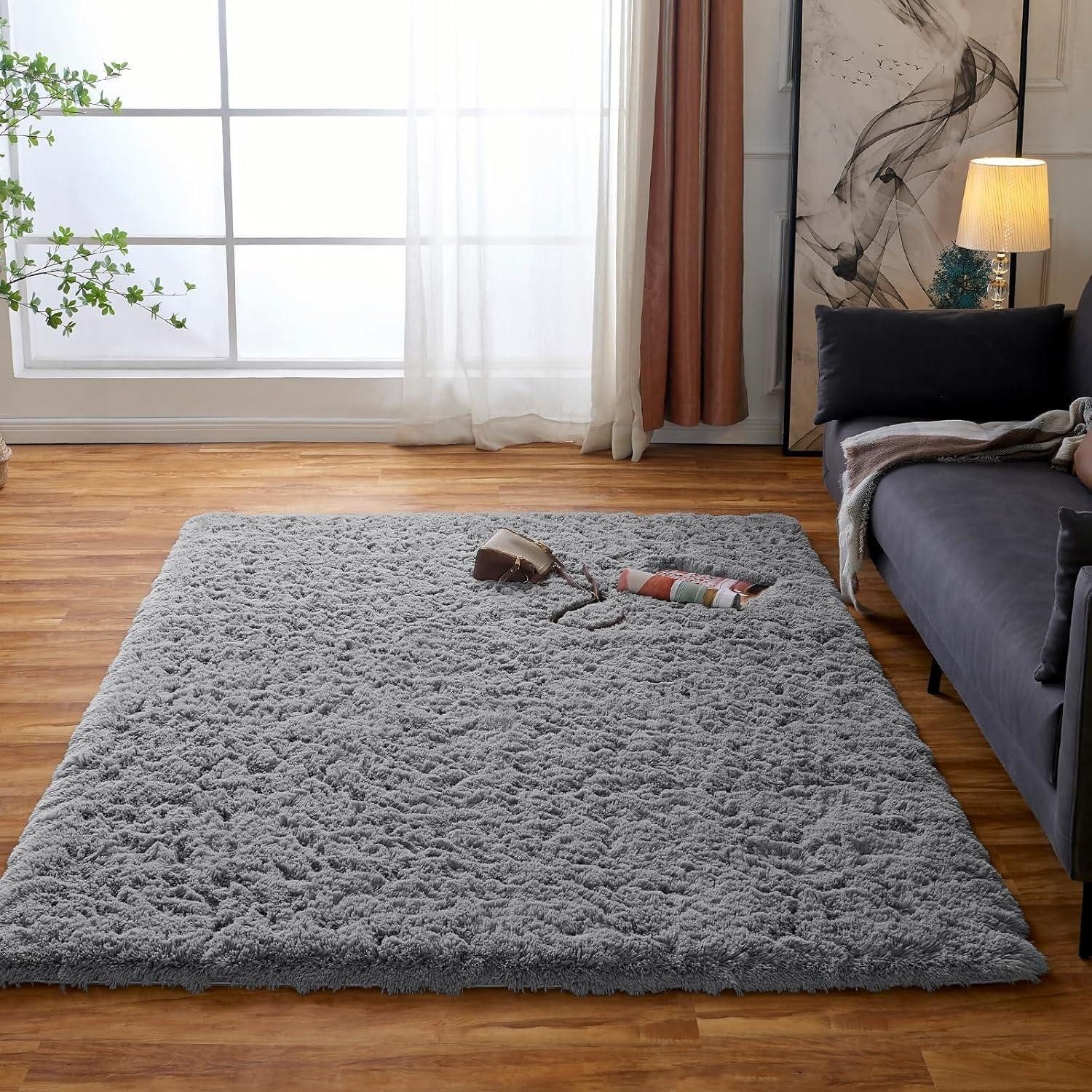LuxusKollektion Hochflor-Teppich Teppich Hochflor Grau Wohnzimmer Rutschfest Klein 80×120 cm Grau