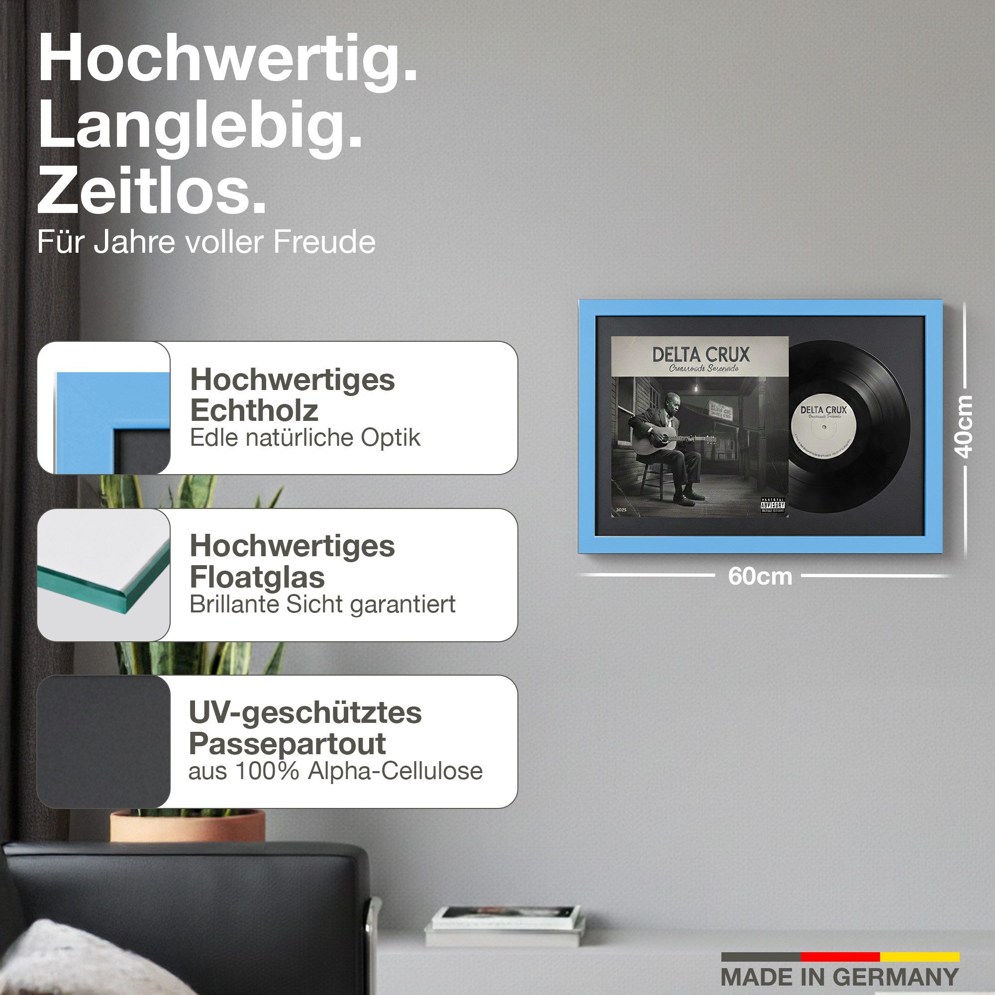 K-Möbel Bilderrahmen Schallplatten Rahmen für Vinyl und Cover, (1 St), mit Passepartout