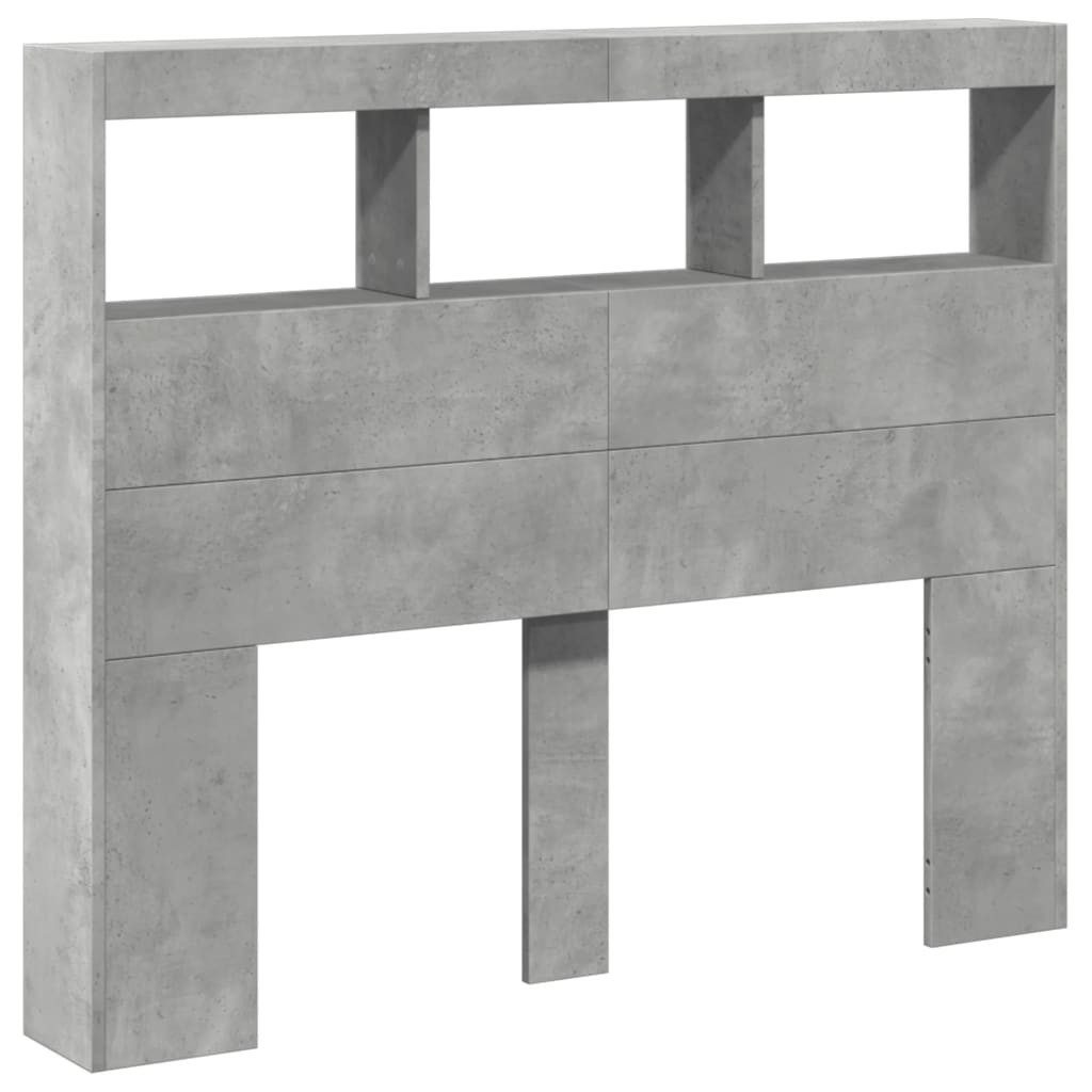 vidaXL Bett LED-Kopfteil mit Ablagen Betongrau 120x17x102 cm (1-tlg)