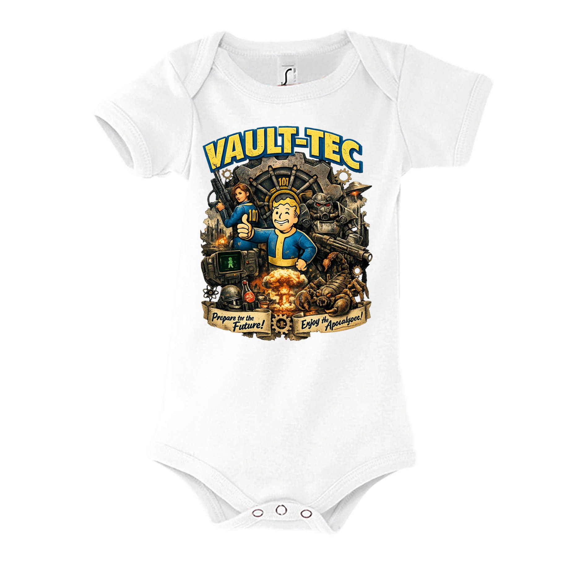 Blondie & Brownie Strampler Baby Body Retro Vault Held Comic Motiv Baumwolle Alltag Komfort (Einzelartikel) VaultHero Retro Babybody Komfortfit