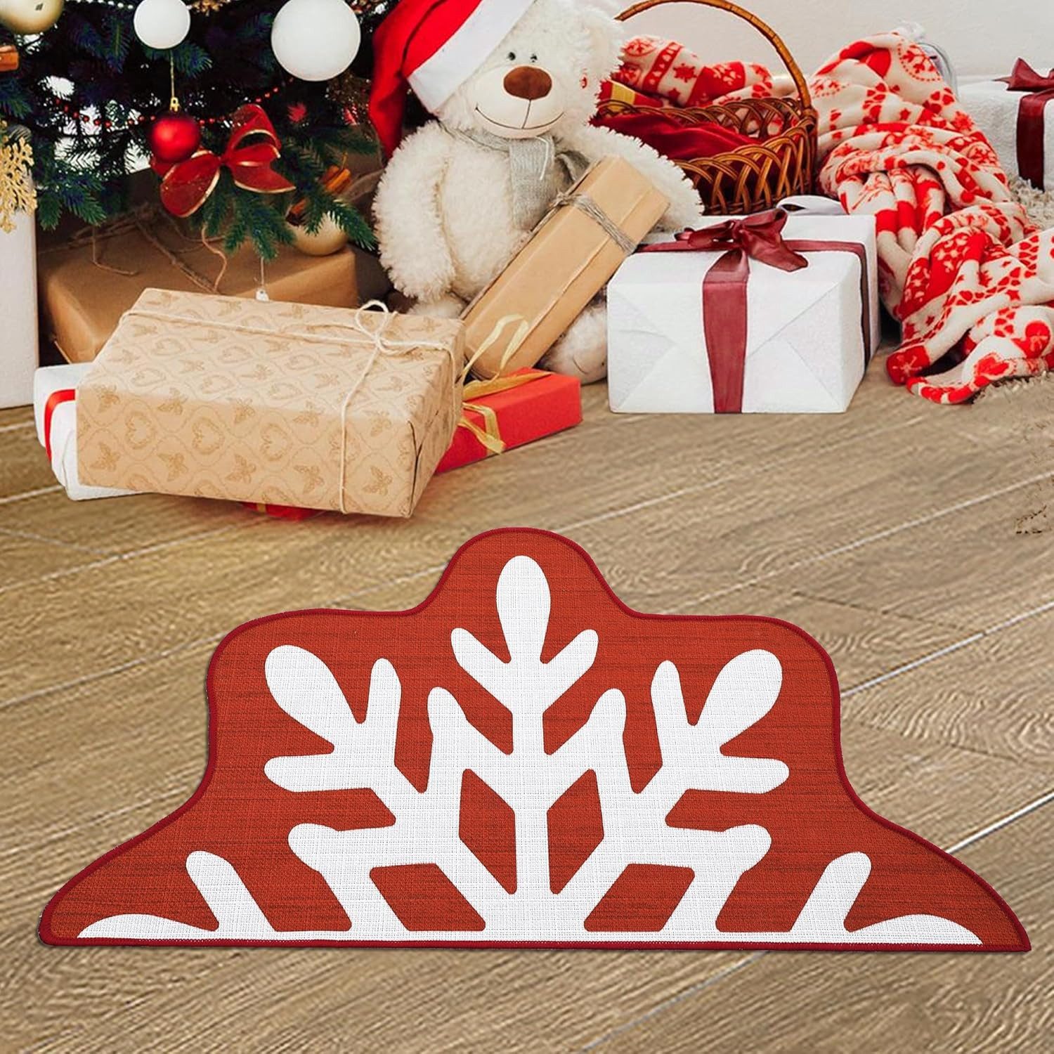 GarveeMore Fußmatte Weihnachts Dekorations,Schnee Willkommensmatte für Eingang Küche, Innen Bodenmatte Weihnachts Weihnachtsbaum Fußmatte