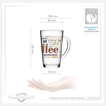 PLATINUX Latte-Macchiato-Glas Kaffeegläser mit Kaffee-Motiv, Glas, mit Kaffeeaufdruck Set 3-Teilig 300ml aus Glas Latte Macchiato Gläser