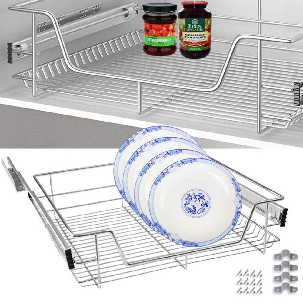 JEOBEST Auszug Teleskopschublade, Schubladenauszüge für 56cm-Schrank, Küchenschublade, (1St) Korbauszug, Verchromt, für Schrankbreite 46/56cm