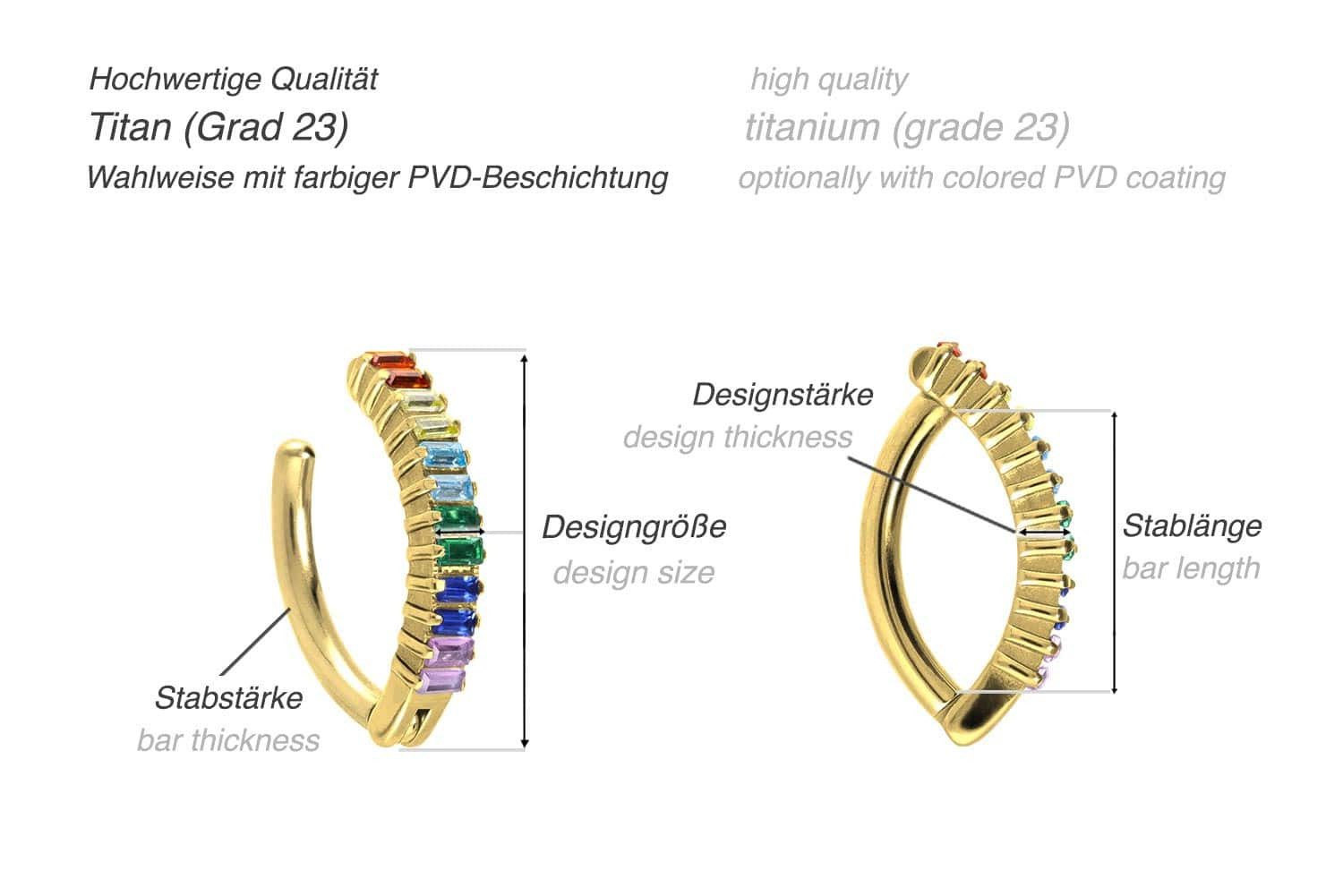 PIERCINGLINE Bauchnabelpiercing Titan Bauchnabelclicker BOGEN + EINGEFASSTE BUNTE KRISTALLRECHTECKE (Clicker, 1-tlg)