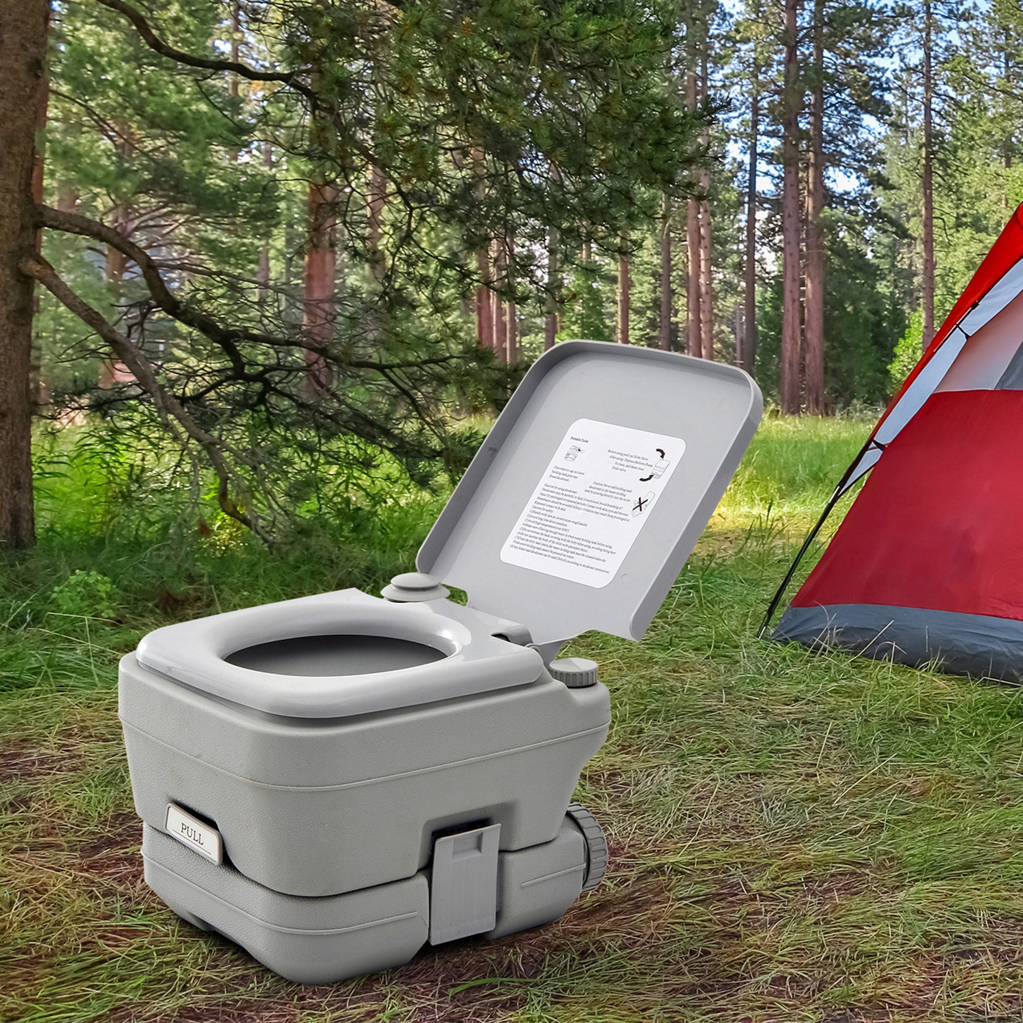 HOMCOM Campingtoilette Falttoilette, (Faltbare Reisetoilette max. Tragkraft bis 200 kg, 1-St., 10L Falttoilette), Trockentrenntoilette für Camping, Reisen, Grau