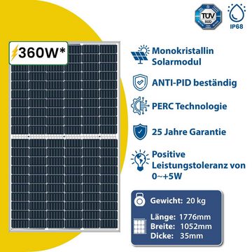 Stegpearl Solaranlage 360W Solarpanel PERC Photovoltaik Solarmodul, Monokristalline Silberrahmen Solarpanel