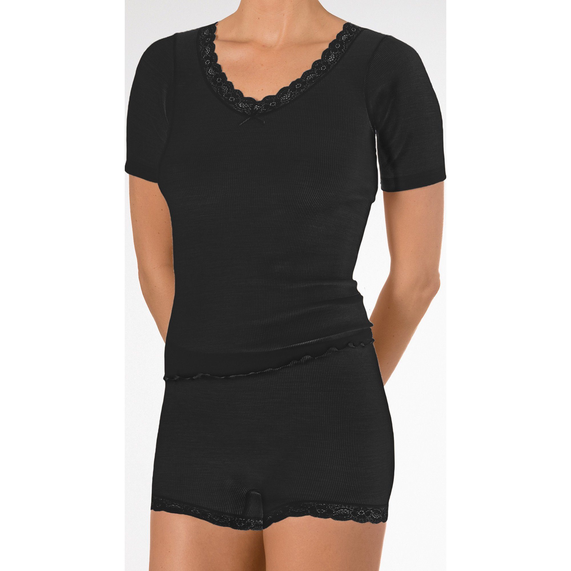 schwarz Unterhemd Von Damen-Unterhemd, Uni Nina Feinripp 1/2-Arm C.