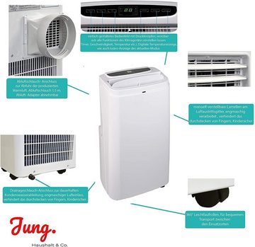 JUNG Klimagerät TV06 mobile Klimaanlage mit Fernbedienung 3.6 KW, mobiles Klimagerät, 12000BTU leise, Abluftschlauch, Timer Airconditioner Luftkühler Mobil