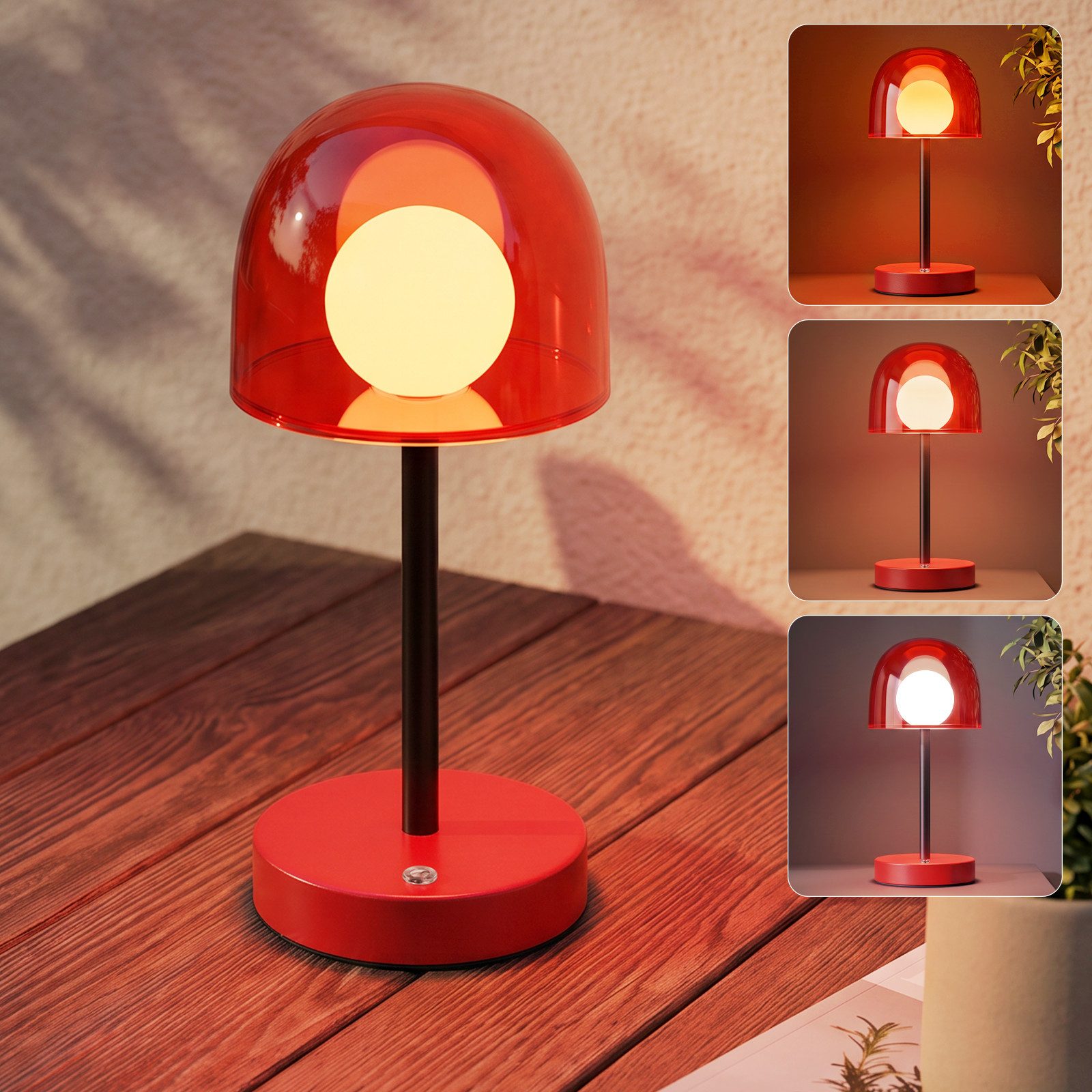 ZMH LED Tischleuchte Kabellose Touch-Steuerung in Sandgrau/Sandrot 3 Farbmodi dimmbar, LED fest integriert, 2W/218LM 3,5h laden/7h Betrieb flimmerfrei für Schlafzimmer