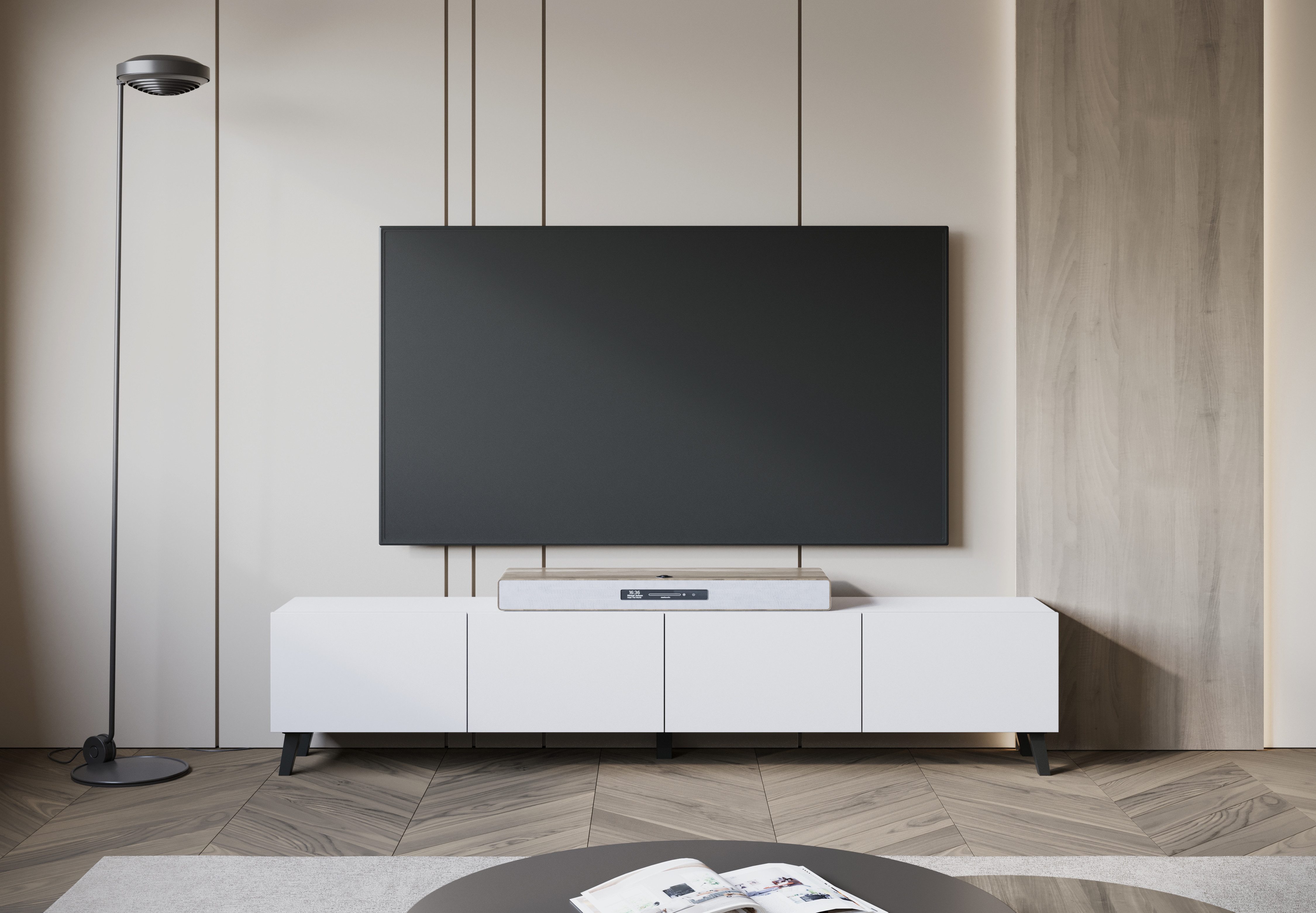 Home affaire Lowboard LOWBOARD PHUKET II, TV-Kommode Breite 190cm (1 St), Modernes, griffloses Design mit 4 Klappen in eleganten, matten Farben