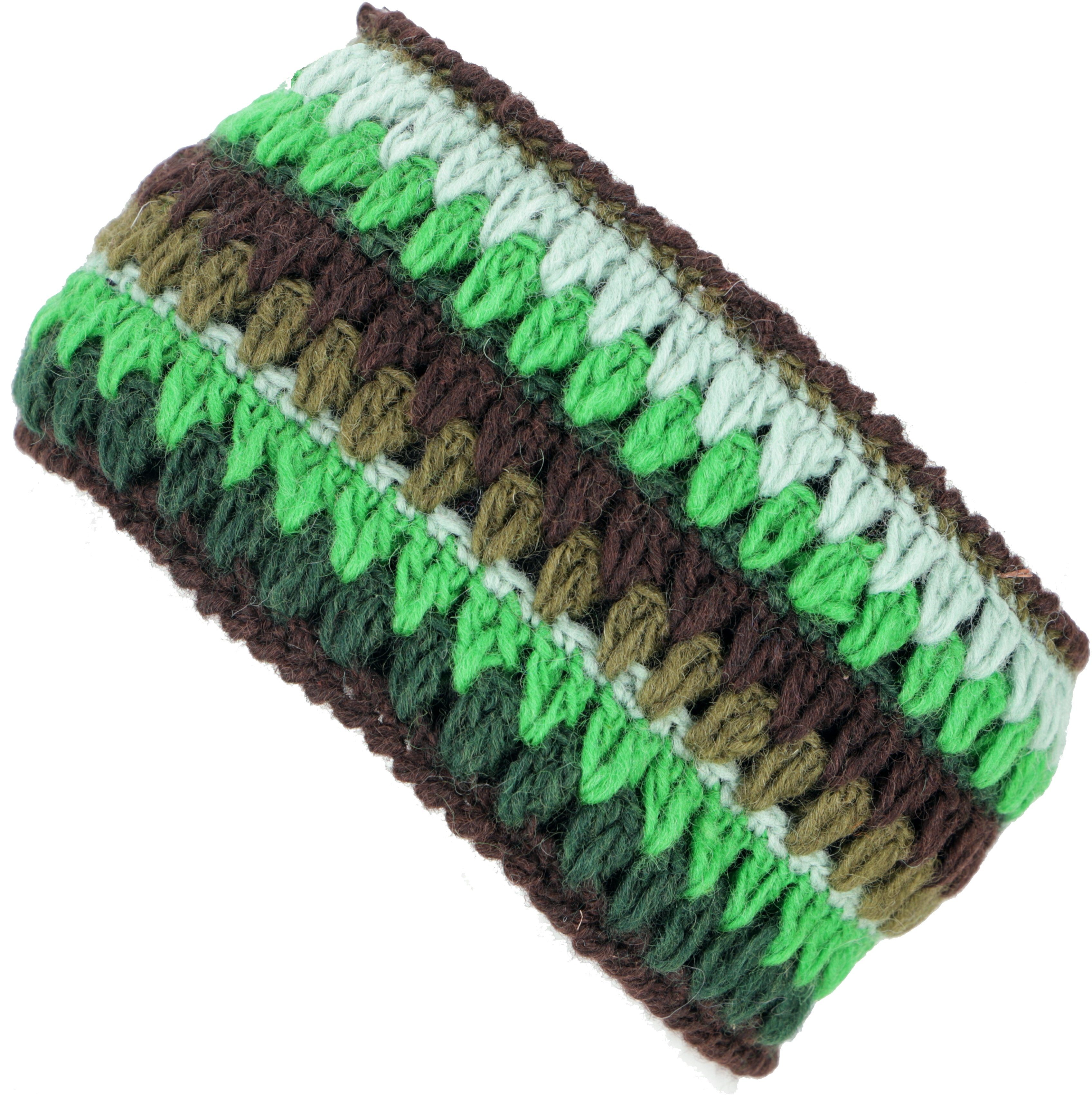 Guru-Shop Stirnband Buntes Häkel-Stirnband aus Schurwolle - grün
