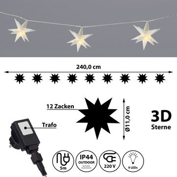 CEPEWA LED Dekolicht LED Lichterkette 3D Stern 9 Sterne Ø11cm Zackensterne weiß Outdoor