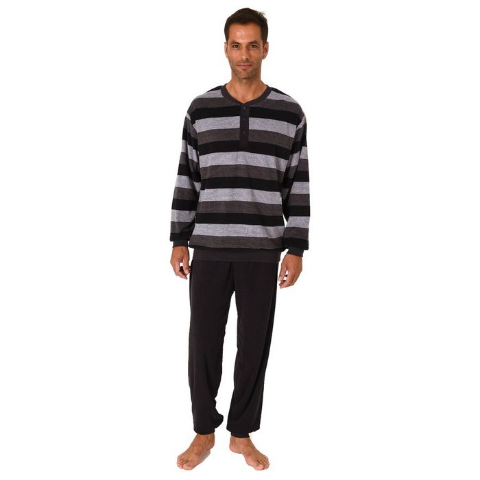 Normann Pyjama Herren Frottee Schlafanzug mit Bündchen in edler Blockstreifen-Optik - auch in Übergrössen