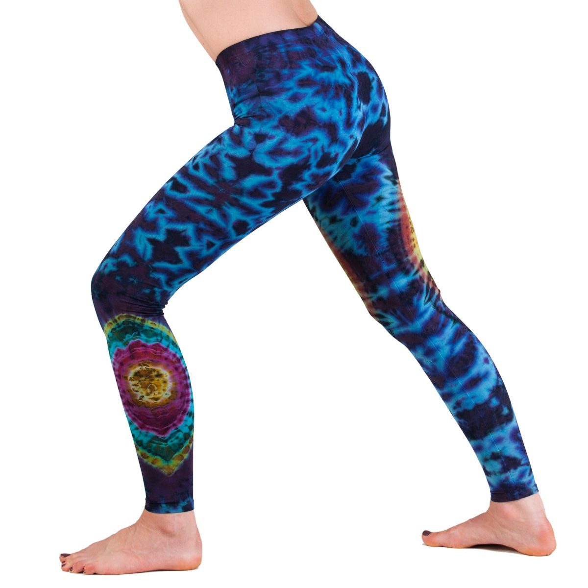 Yogaleggings Leggings Sporthose im Sportleggings 'Sonne' Blaubunt Batik Leggings lange Leggings aus TD13 natürlicher Unikat Hose PANASIAM Look Goa Viskose Batik