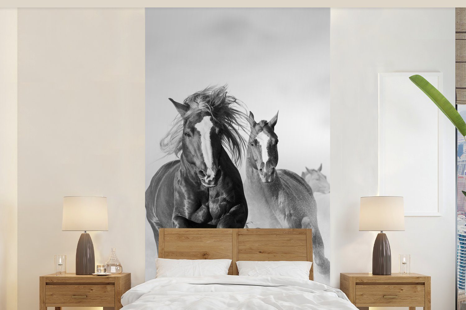 MuchoWow Fototapete Pferde - Tiere - Illustration, Matt, bedruckt, (2 St), Vliestapete für Wohnzimmer Schlafzimmer Küche, Fototapete