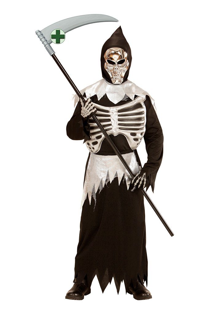 Karneval-Klamotten Kostüm Sensenmann Kinder Skelett mit Maske und Sense
