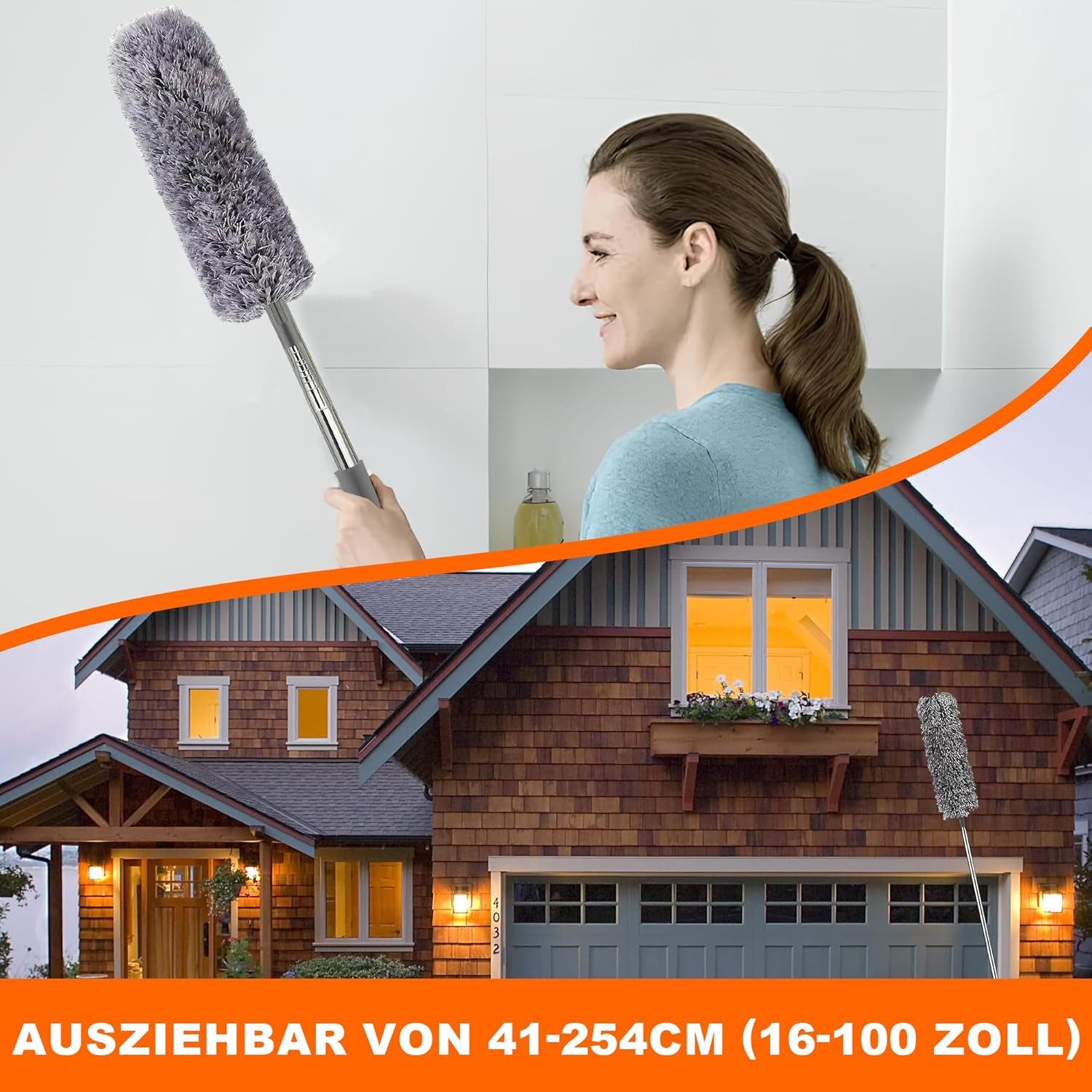 ibettertec Staubwedel Staubwedel Teleskop, Spinnenwebenentferner Mikrofaser Staubwische 7Pcs (7-St), für Reinigung Unter Sofa Spinnweben,Lücken Decken Spinnweben Grau