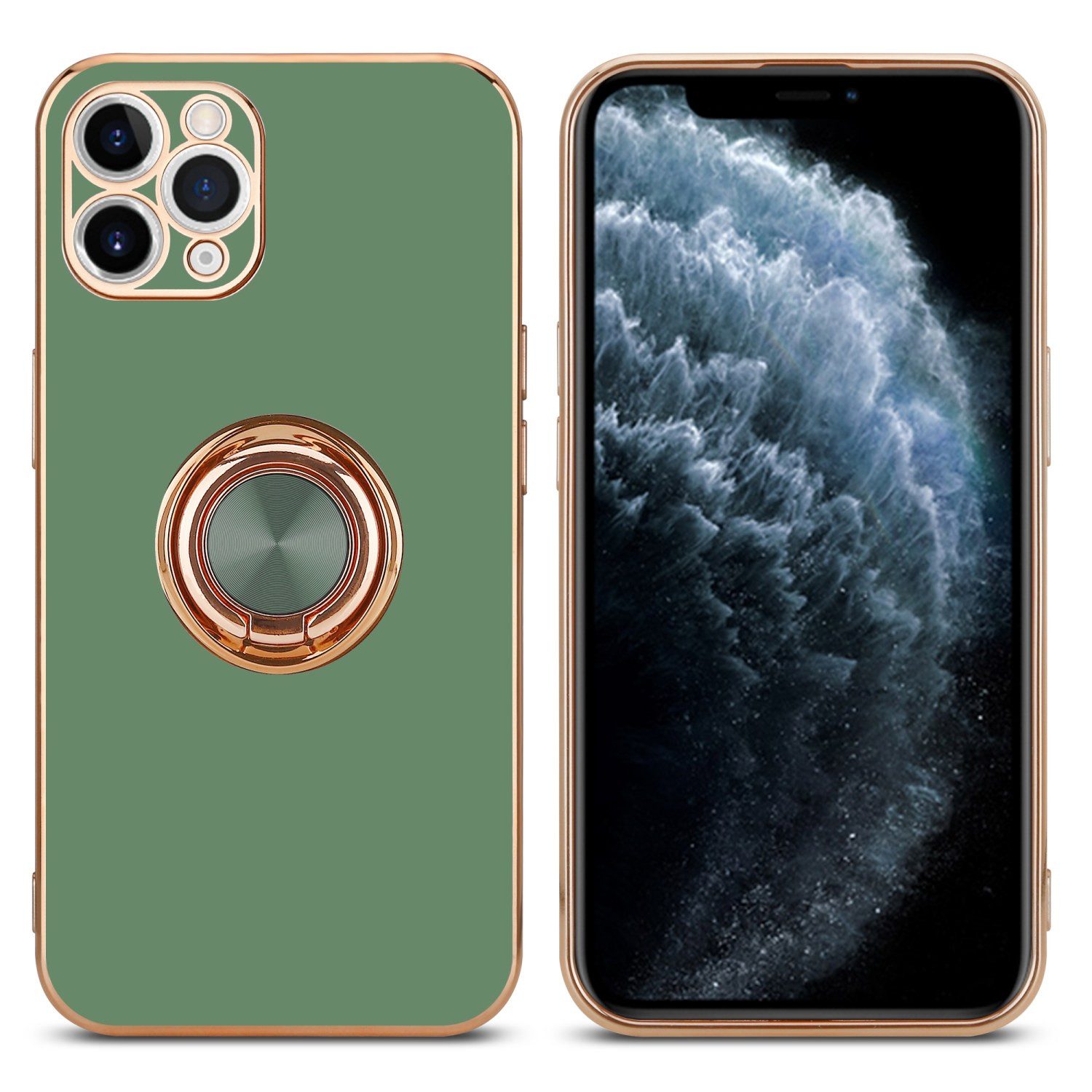 Cadorabo Handyhülle für iPhone 11 PRO Hülle Apple iPhone 11 PRO, Schutzhülle - TPU Silikon Hülle - mit Kameraschutz und Ring