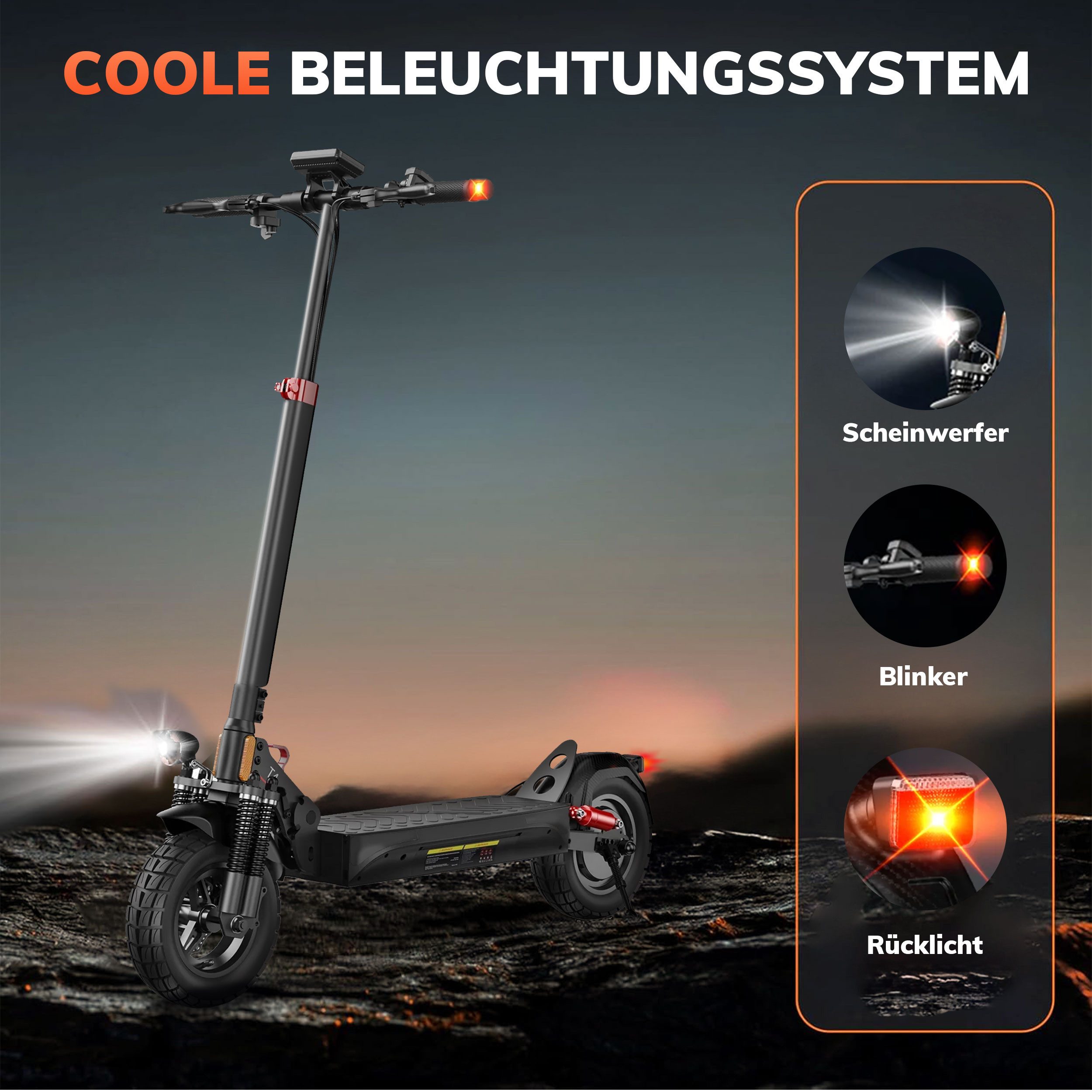 Leawin 10-inch electric scooter with road approval (ABE), foldable, max. 60km range, 500W, 20km/h (with turn signals, 20% incline capability, 10-inch off-road tires), 48V 600Wh, e-scooter, dual shock absorbers, off-road