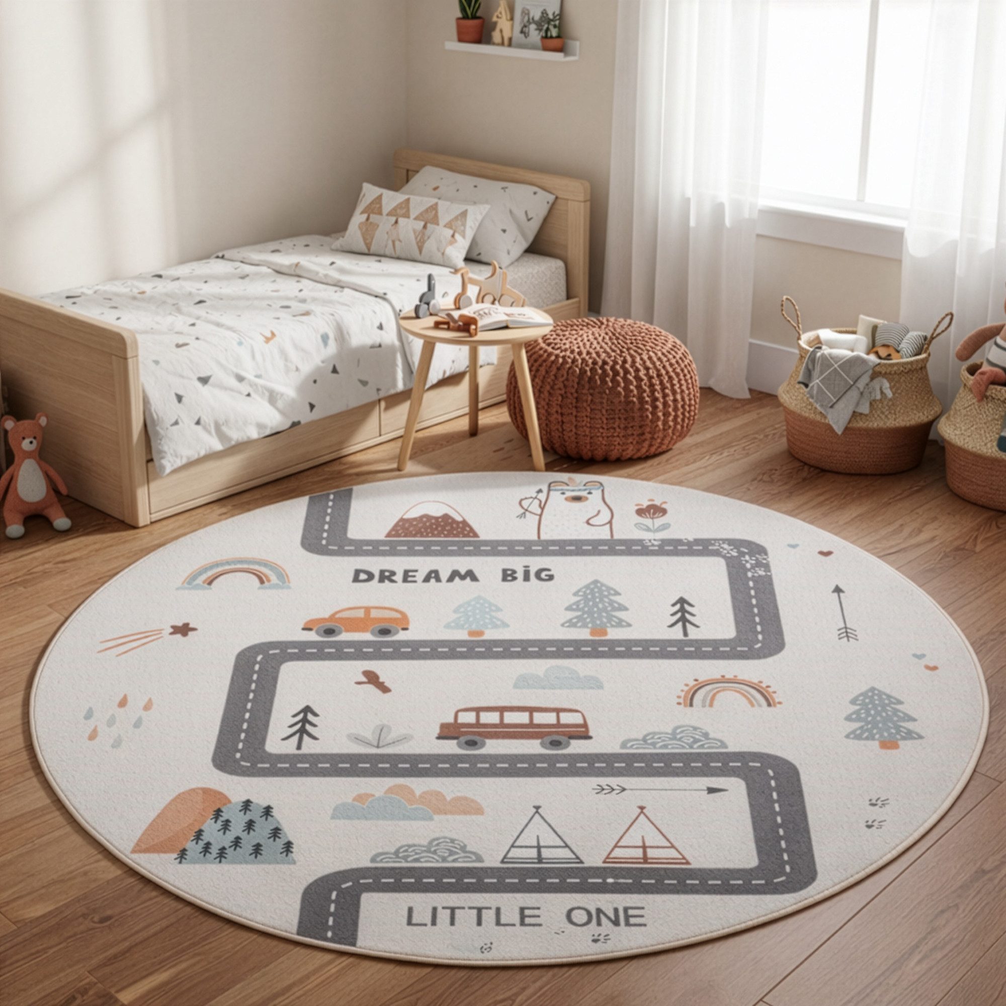 Teppium Teppich Straßen Spielteppich Kinder, Rund, Höhe: 5 mm, Teppich Kinderzimmer