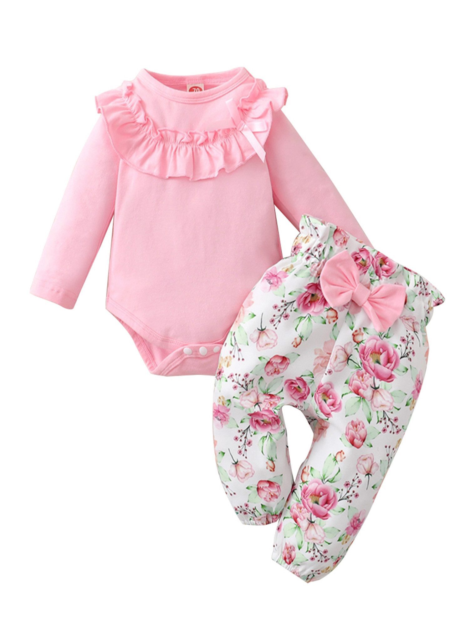 Langarmshirt & Hose Party Süßes Set für Baby Mädchen mit Blumendruck und Rüschen