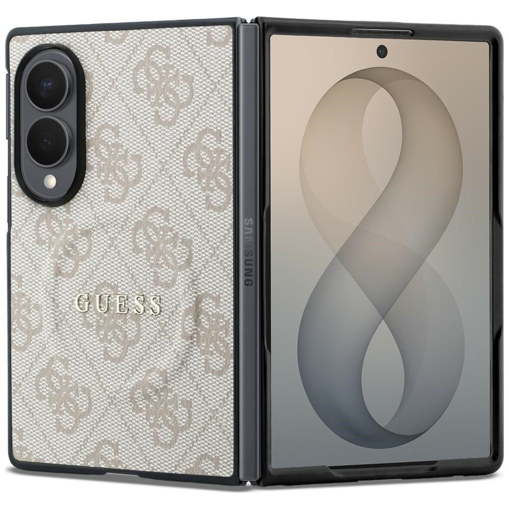 Guess Handyhülle Galaxy Z Fold 8 Case MagSafe Kunstleder rosa braun grau Logo golden 7,6 Zoll, Kantenschutz
