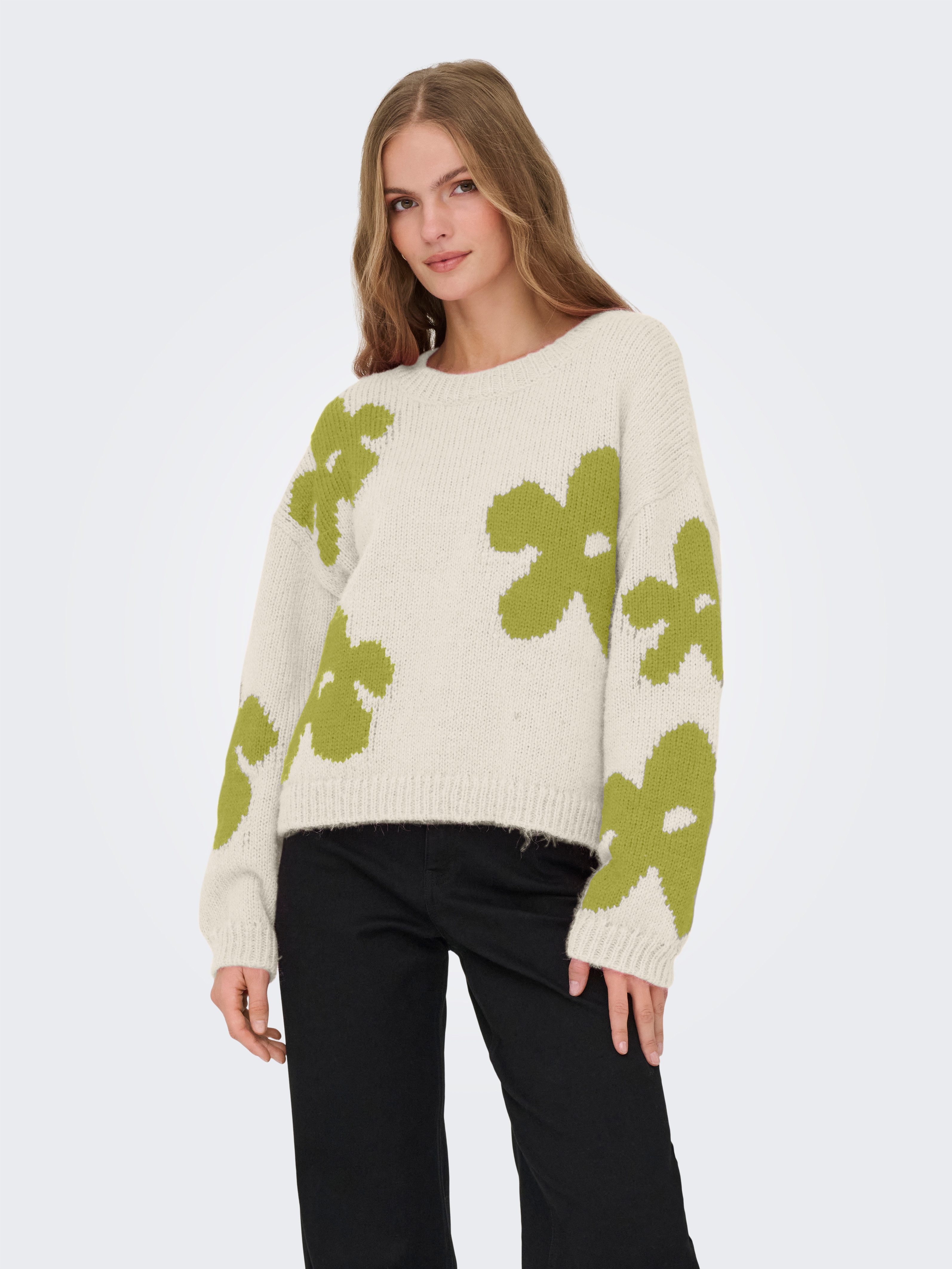 ONLY Strickpullover ONLBOOTLE LIFE LS FLOWER O-NECK KNT günstig online kaufen