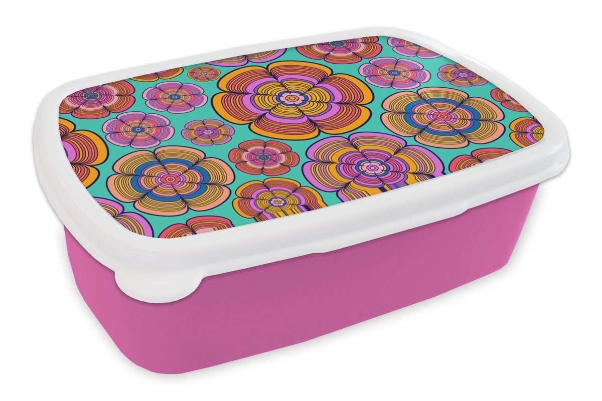 MuchoWow Lunchbox Design - Flower Power - Farben, Kunststoff, (2-tlg), Brotbox für Erwachsene, Brotdose Kinder, Snackbox, Mädchen, Kunststoff rosa
