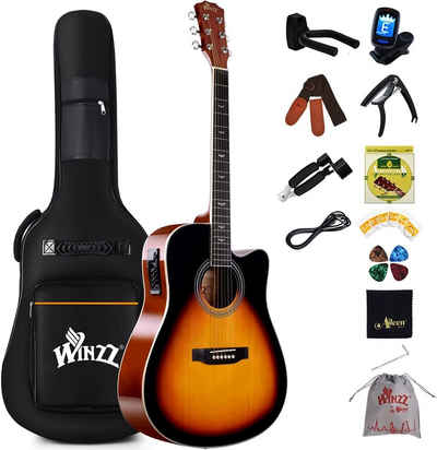 Winzz Konzertgitarre 4/4 Elektro-Akustische Westerngitarre Set, Lebendiges Design,Umfassendes Einfaches Stimmen,Perfekt für Einsteiger