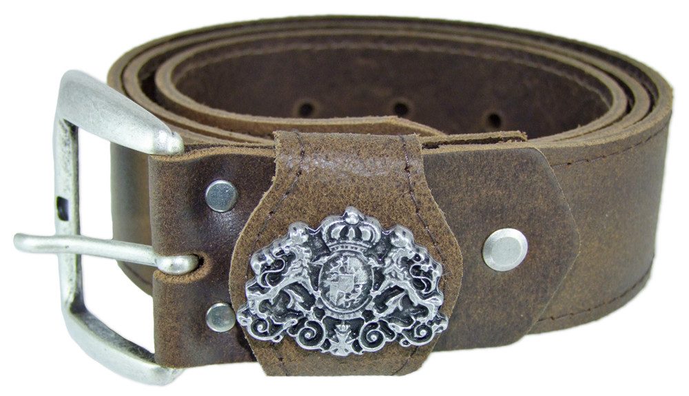 MODA Ledergürtel Herren Trachten Ledergürtel - Braun mit Löwen Wapp günstig online kaufen