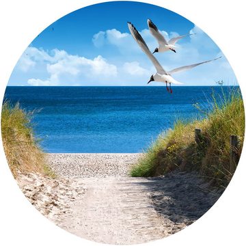 WallSpirit Wandsticker Wandaufkleber rund "Strand mit Möwen", Selbstklebend, rückstandslos abziehbar