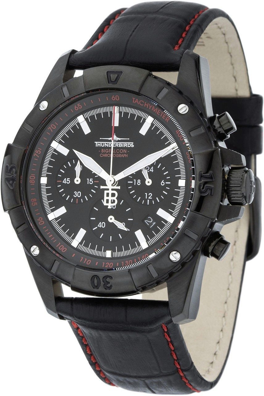 Thunderbirds Chronograph TB1042-01 Big Falcon Fliegeruhr – Herrenuhr mit Lederband, 42 mm, Edelstahlgehäuse, präziser Chronograph im Fliegerdesign