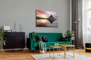 Sinus Art Leinwandbild 120x80cm Wandbild auf Leinwand Island Landschaft Berg Meer Sonnenunter, (1 St)