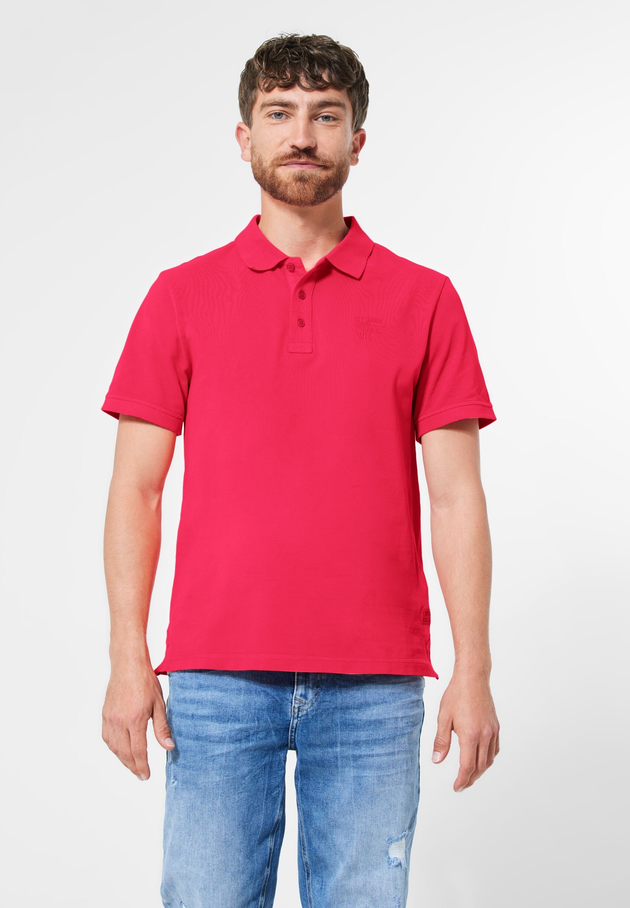 red MEN Poloshirt ONE mit STREET Piqué-Struktur hibiscus